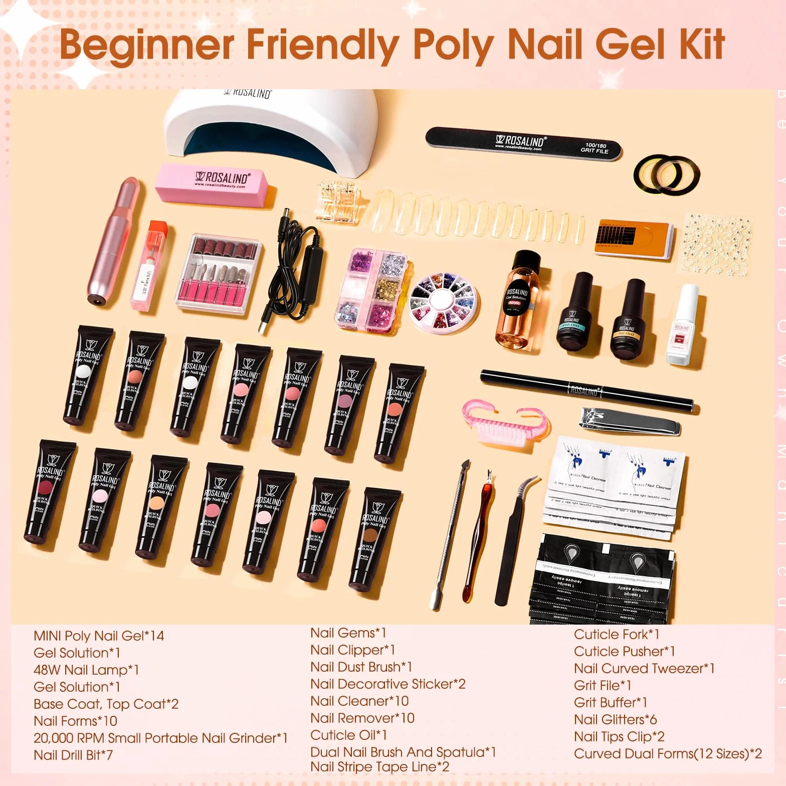 ROSALIND 48W Lampe UV Gel Ongle Kit Complet 14 Couleurs avec Lime Électrique Base et Top Coat