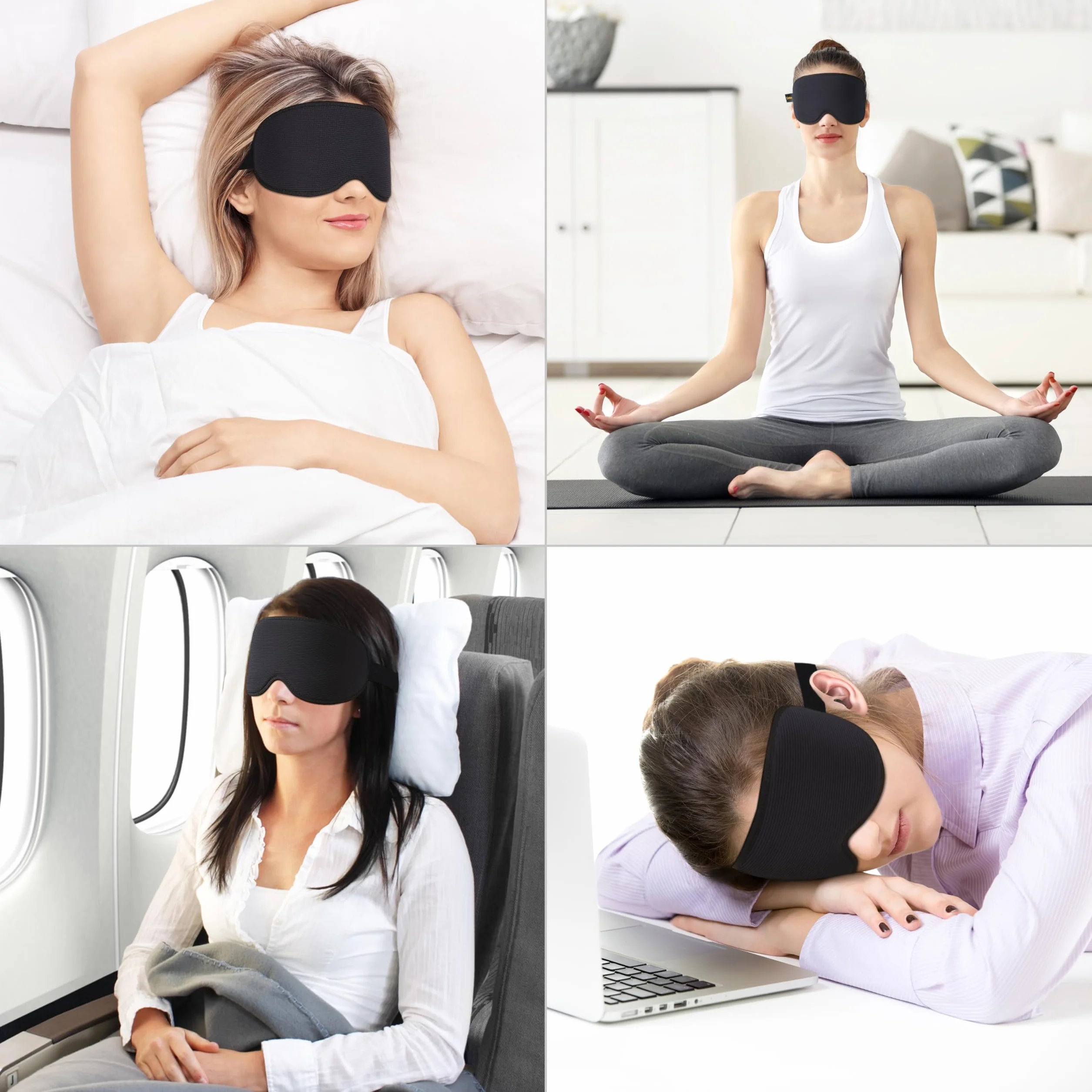 Gritin Masque de Nuit 3D Anti-Lumière Zéro Pression Oculaire Design Elargi Bande Réglable Cache Yeux pour Dormir