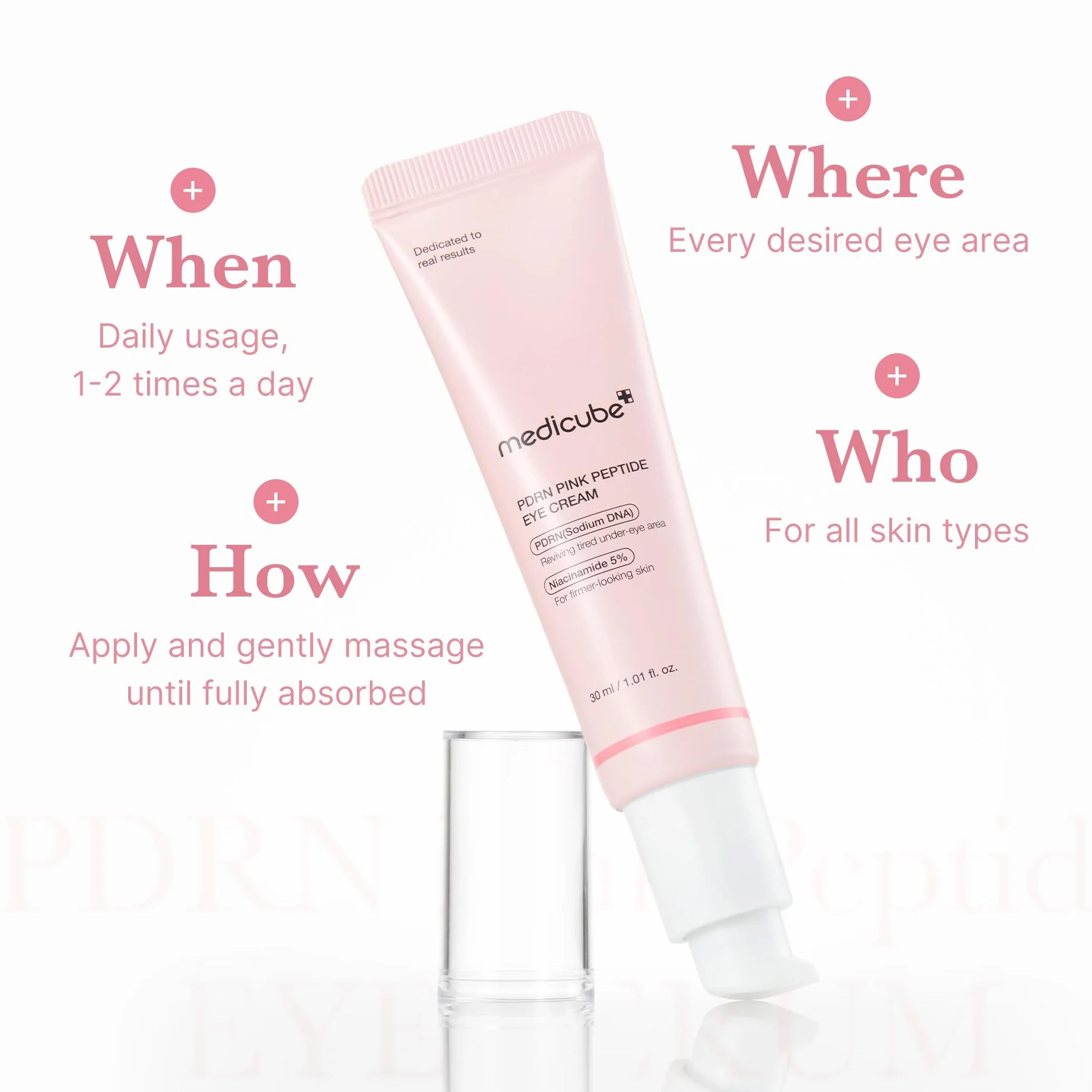 Medicube Salmon DNA PDRN Pink Peptide Eye Serum 1.01 fl.oz – Sérum yeux Niacinamide Rétinol pur – Rides fines teint irrégulier