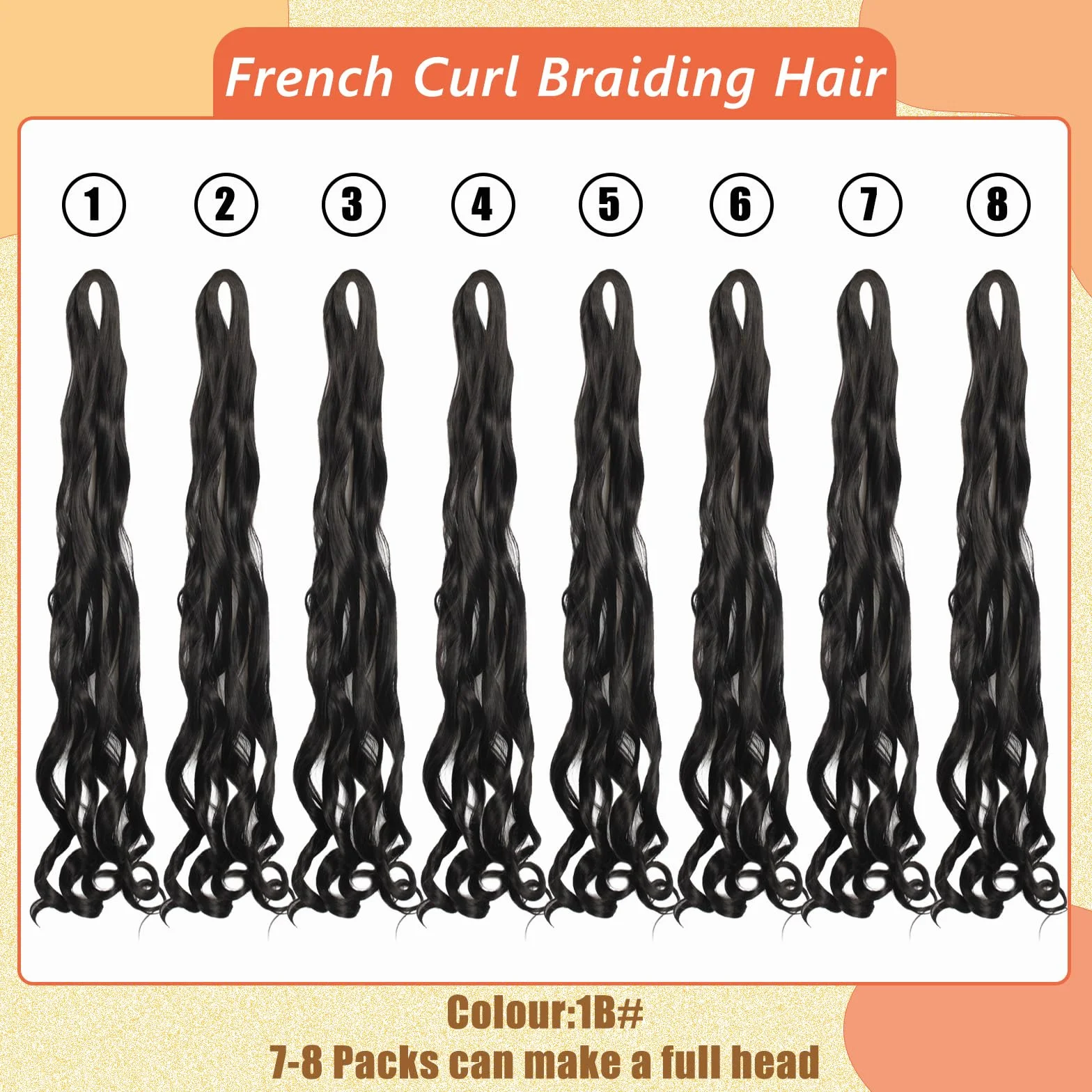 Enbeautiful French Curl Braiding Hair 24 Inch 8 Packs Pre Stretched French Curly Braids Loose Wavy Synthetic Curls Crochet Hair for Women with Curly Ends (24Inch,1B,8Packs)