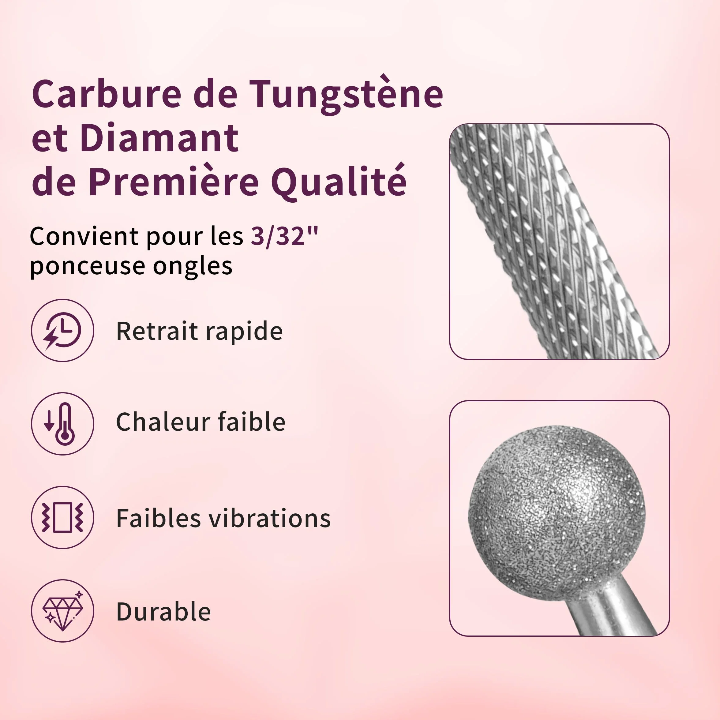 Delanie 7Pcs Embout Ponceuse Ongles 3/32 en Carbure de Tungstène & Diamant, Foret a Ongles Outils Professionnel pour Éliminer Gel Acrylique Cuticule