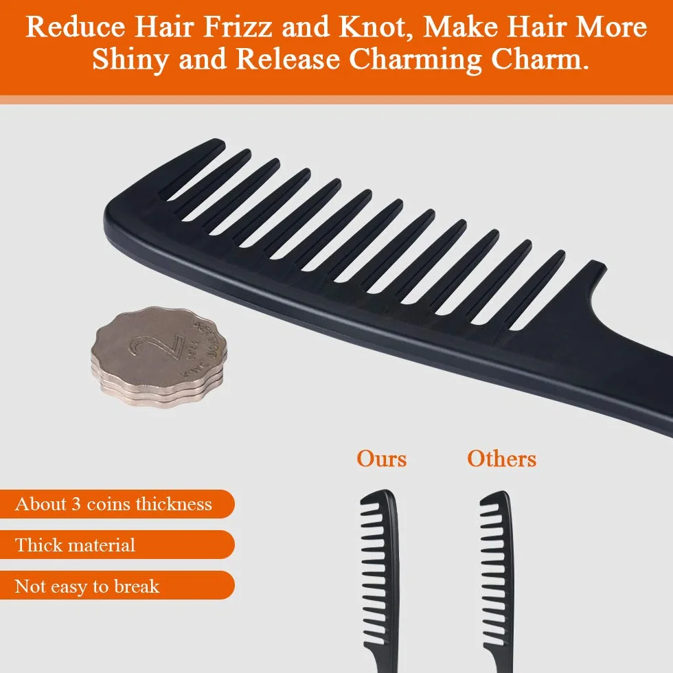 Peignes à dents larges résistants à la chaleur antistatiques carbone pour cheveux longs bouclés