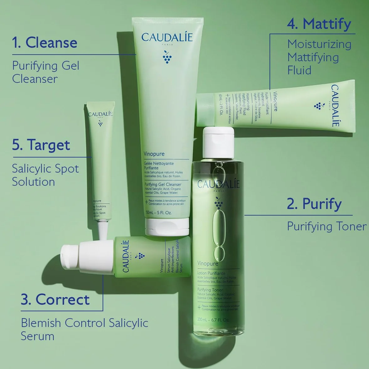 Caudalie Vinopure Gel Nettoyant Clarifiant Acide Salicylique 150 ml