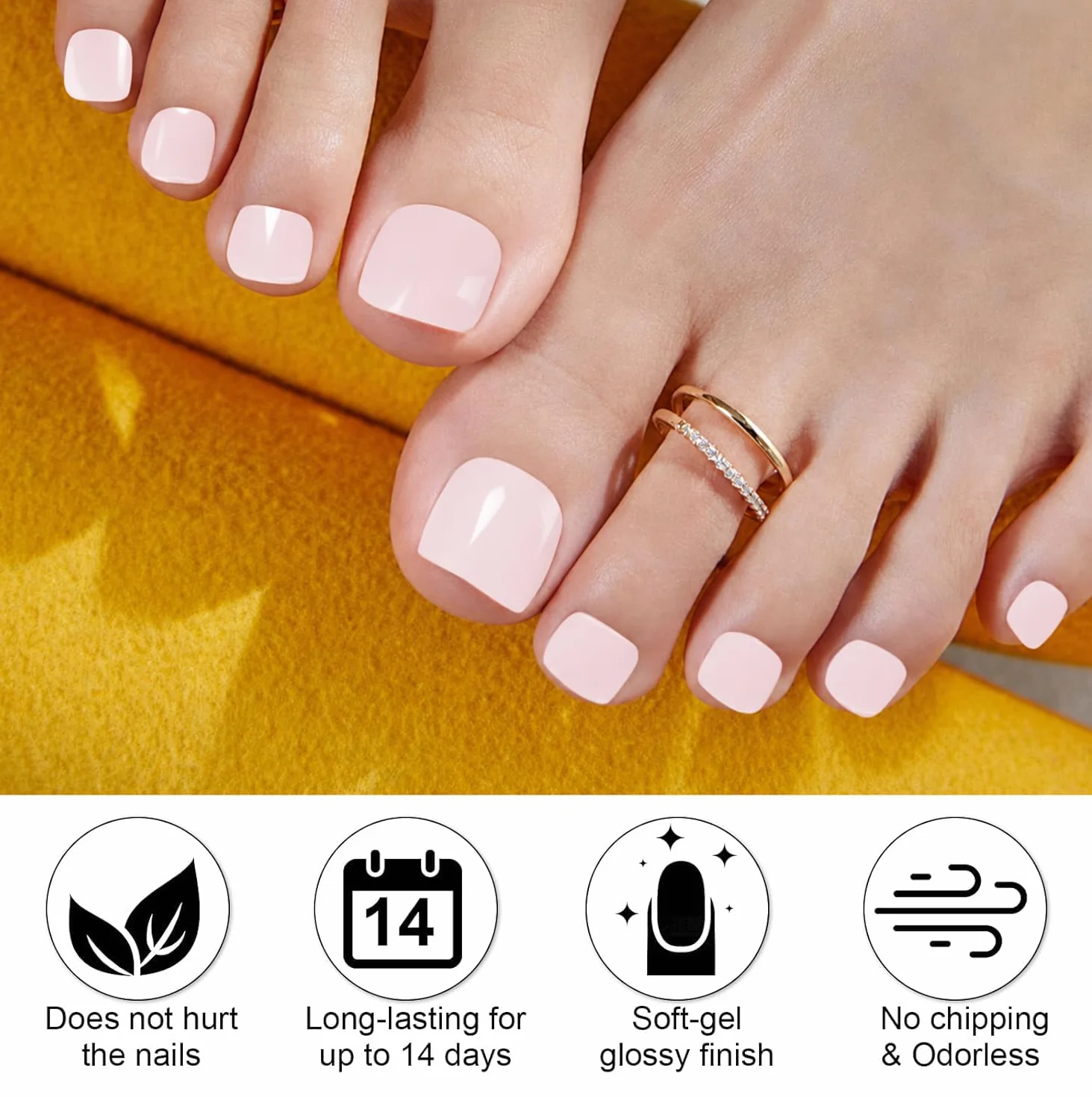 Autocollants de Vernis à Ongles d'Orteil Semi-durci 32PCS, Couleur Unie, Autocollants Ongles Pieds Couverture Complète, Sticker Ongle Auto-adhésif, Bandes d'Ongle d'Orteil pour Femme Fille (Nude Rose)