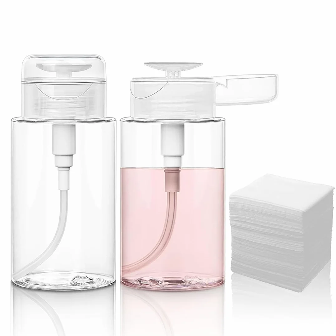 Flacon Pompe Vide 200ml 2 Pièces + 100pcs Coton Démaquillant Transparent