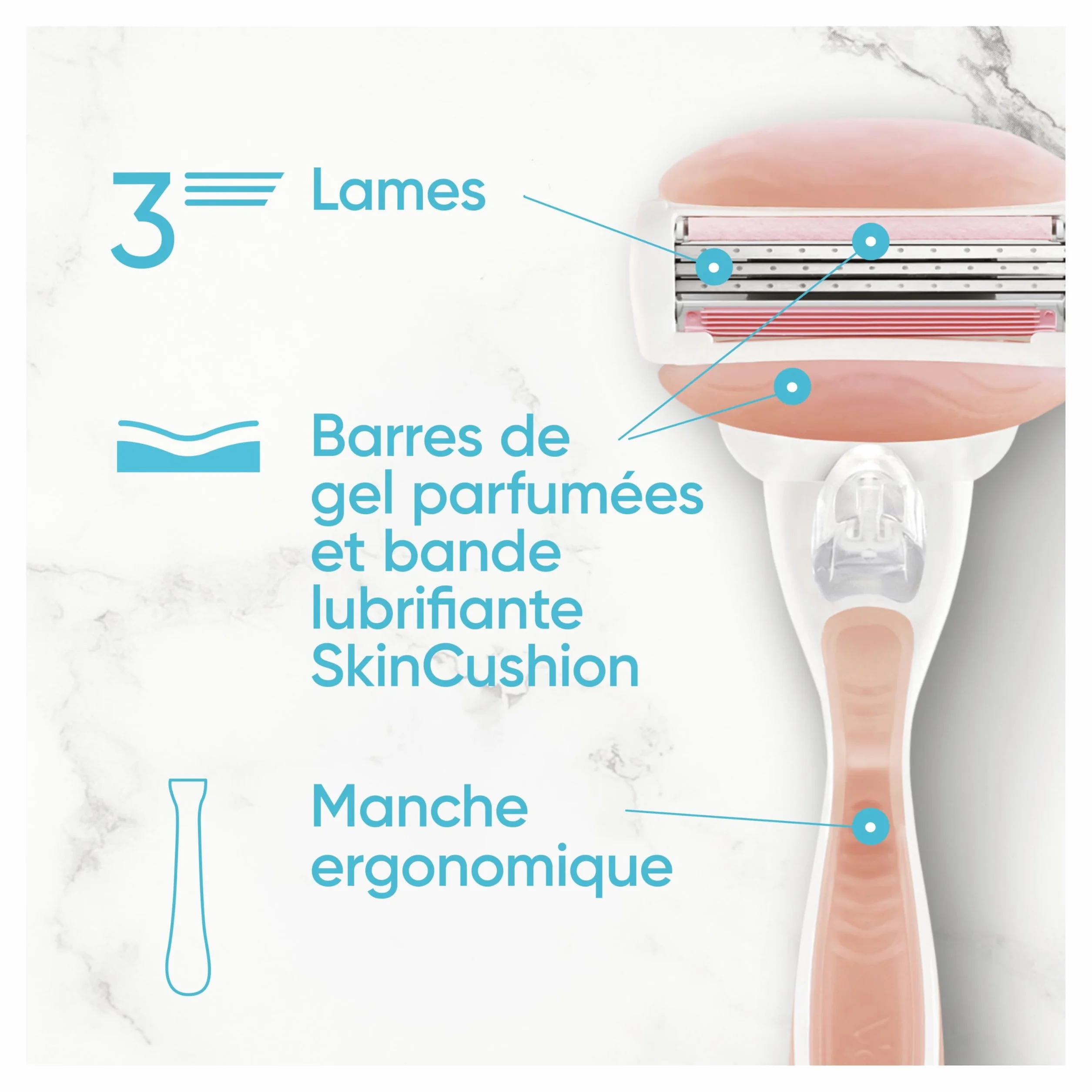 Gillette Venus Rasoir Femme ComfortGlide Spa Breeze 2 Recharges Rose Manche Réutilisable Cartouche 3 Lames Acier Inoxydable Barres Parfum Thé Blanc 2-en-1 Mousse Rase