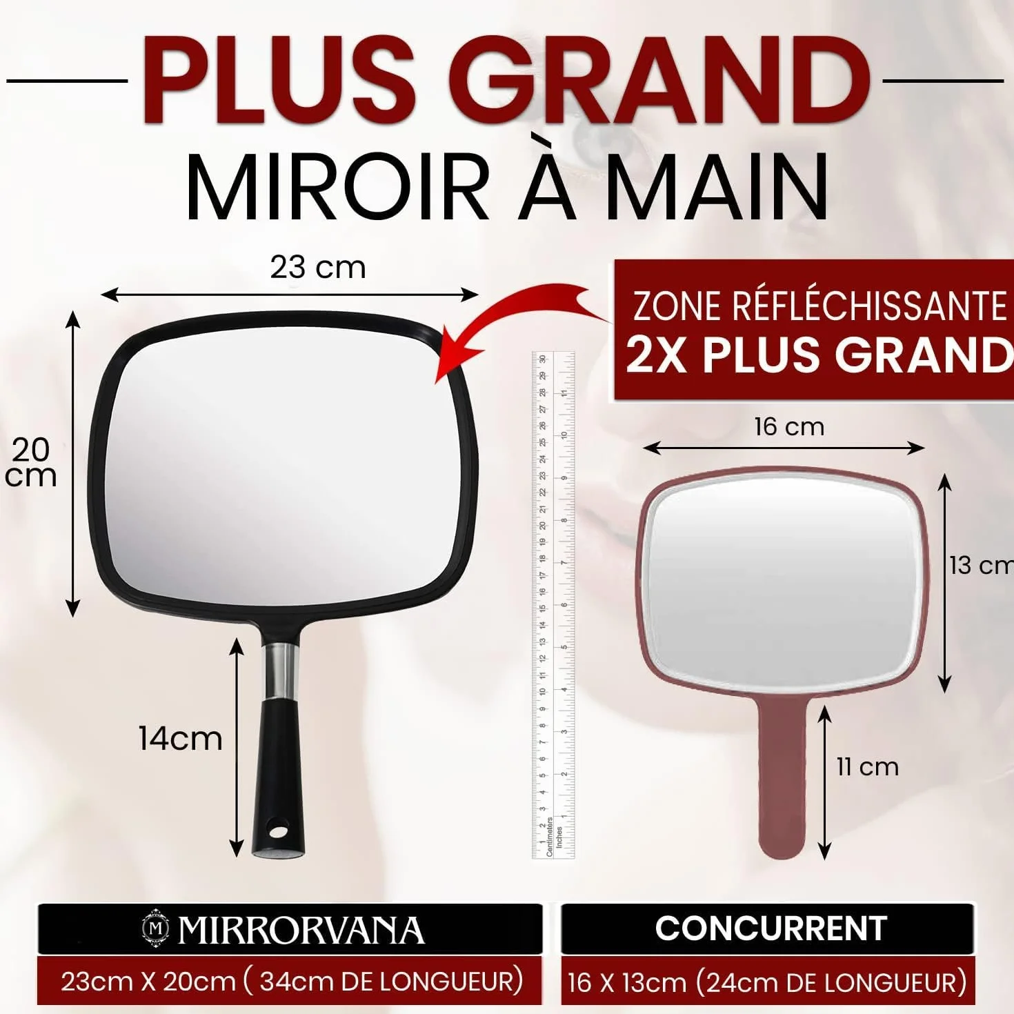 Miroir à Main Professionnel Coiffeur Barbier Maquillage Miroir de Salon Noir