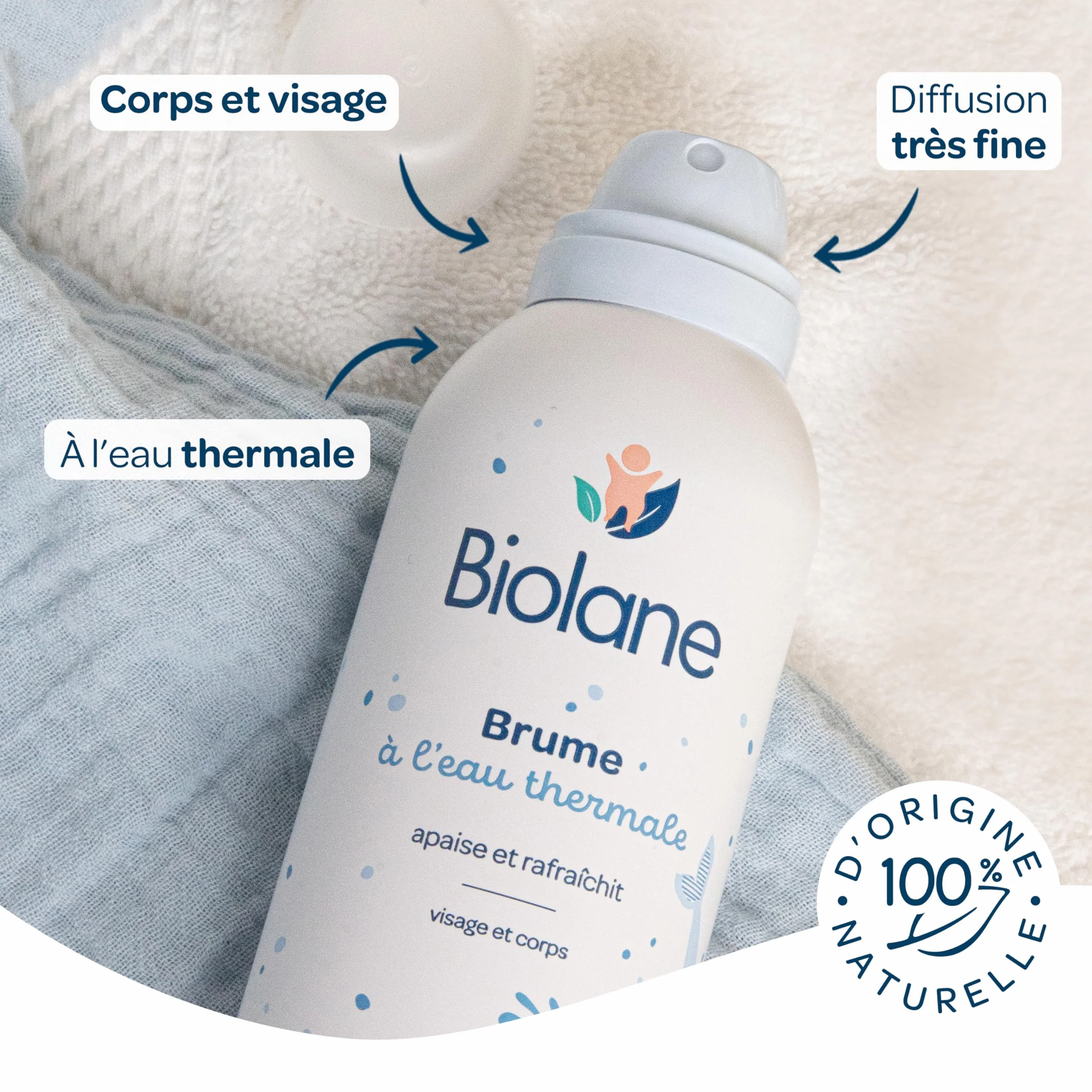 BIOLANE Brume à l'eau thermale Apaise Rafraîchit Hydrate Visage Corps 150ml Fabriquée en France