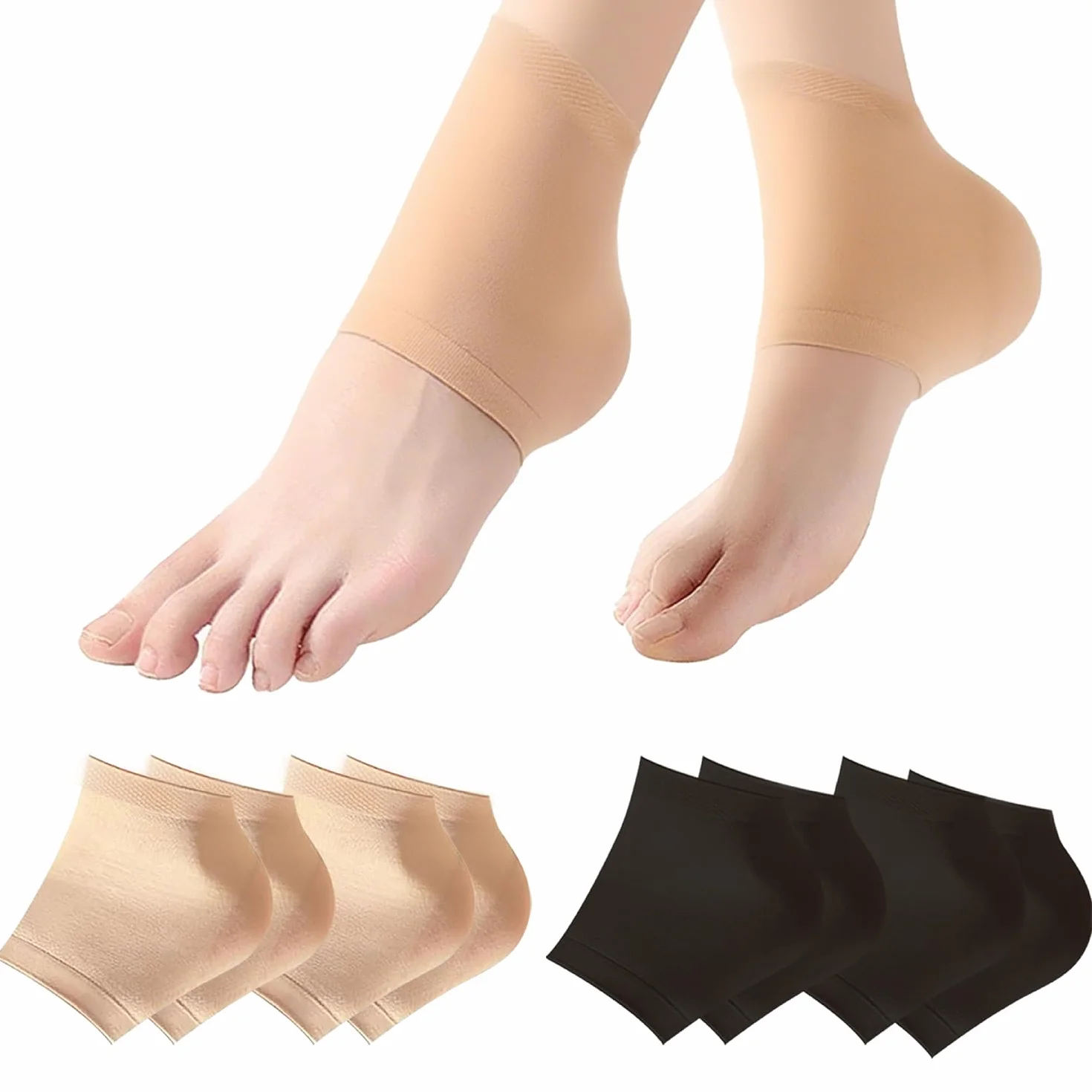Chaussettes Hydratantes pour Talons en Gel Réutilisables - Traitement Talons Secs et Crevassés (Noir, Kaki)