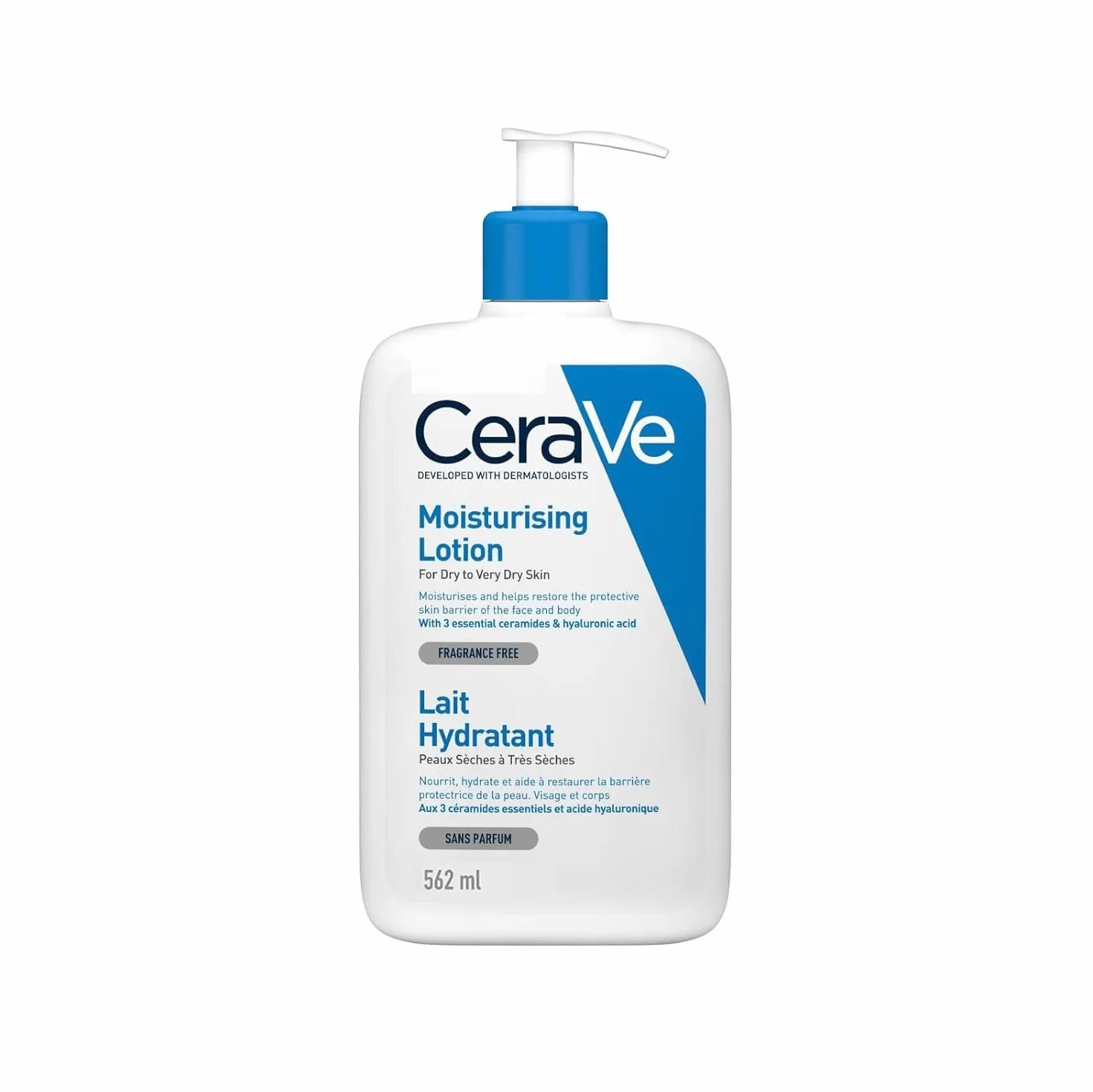 CeraVe Lotion hydratante pour le corps et le visage, lotion pour peau sèche et très sèche, avec acide hyaluronique et 3 céramides essentiels, 1 x 562 ml