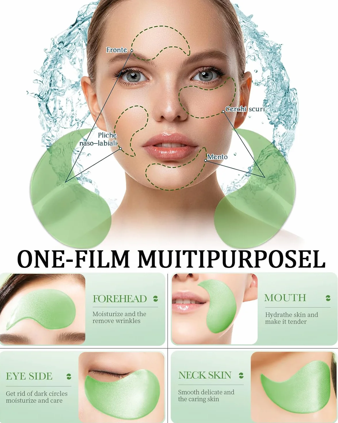 Masque pour les yeux à l'aloe vera 60 pièces, patch anti-cernes et poches, raffermit la peau