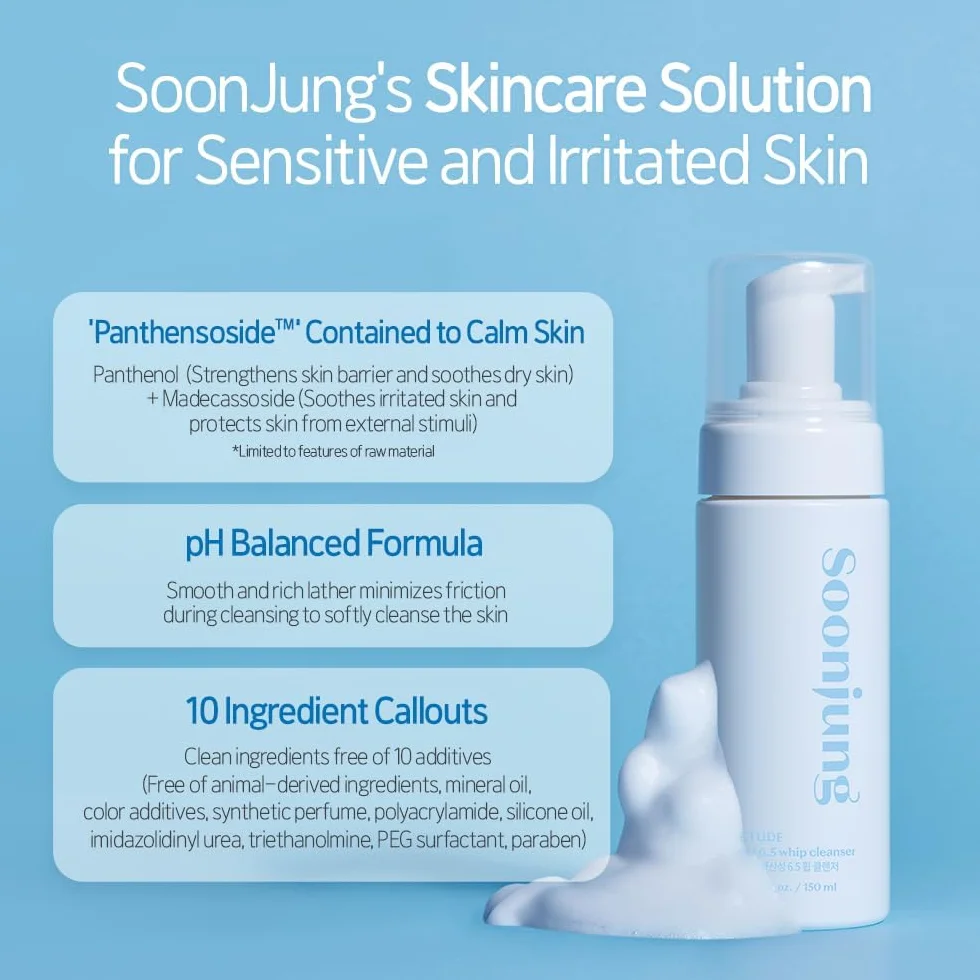 ETUDE Etude House SoonJung pH 6,5 Nettoyant fouet 5,1 fl. onces. (150ml) Nouveau 23AD| Nettoyant hydratant pour le visage à bulles douces non comédogène et hypoallergénique pour peaux sensibles