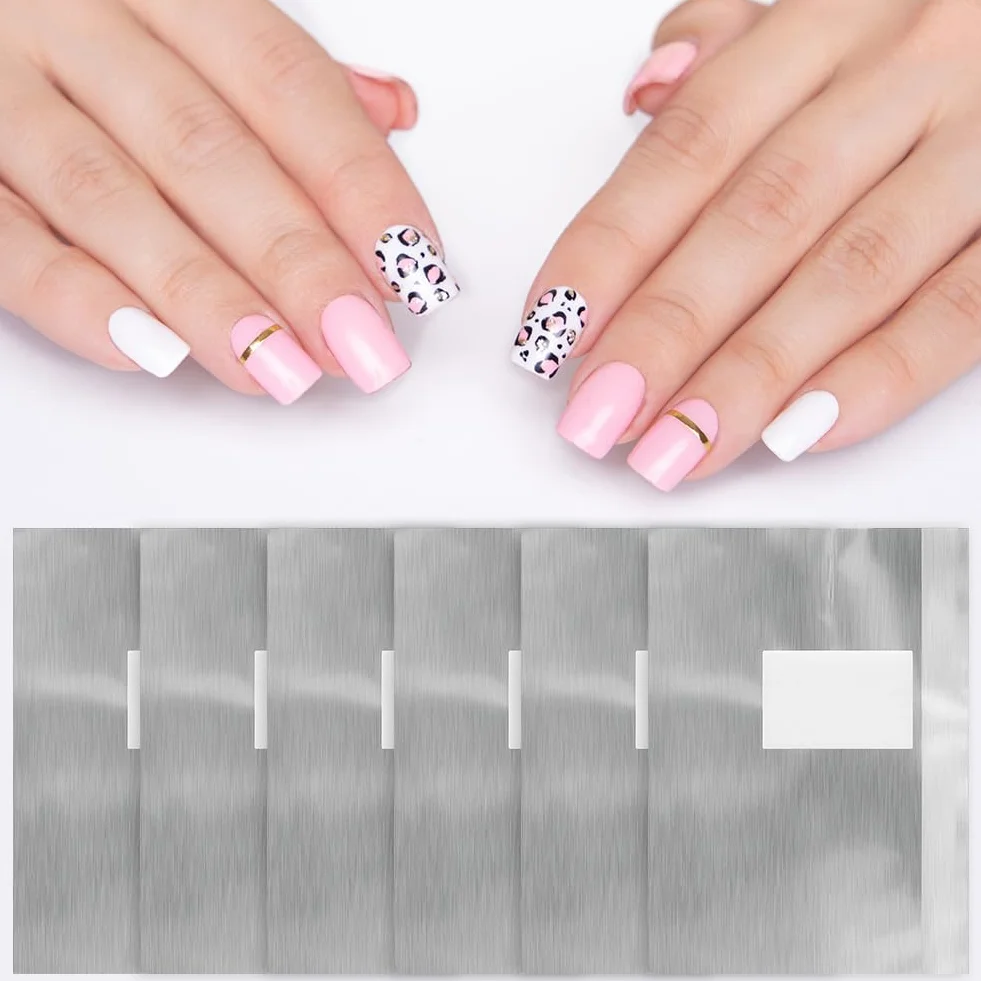 Papillotes en Aluminium 100 Pcs et Lingettes Non Pelucheux 50 Pcs pour Ongle Gel Semi Permanent, Argent