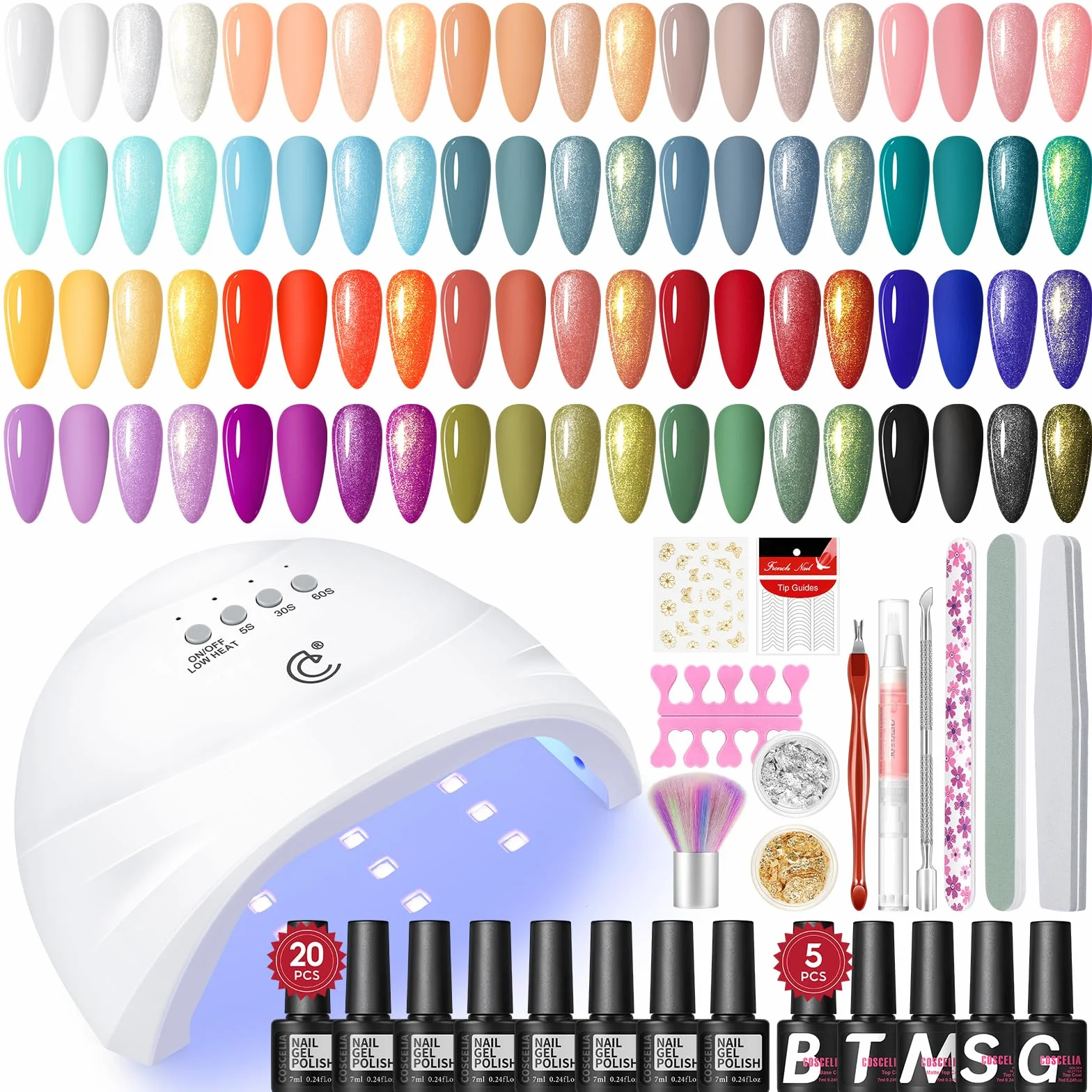 COSCELIA Kit Vernis Semi Permanent, 25pcs Vernis Gel uv Semi Permanent Base et Top Coat & Mat, Lampe UV Ongles Gel Vernis à ongles Kit de Manucure pour Débutant
