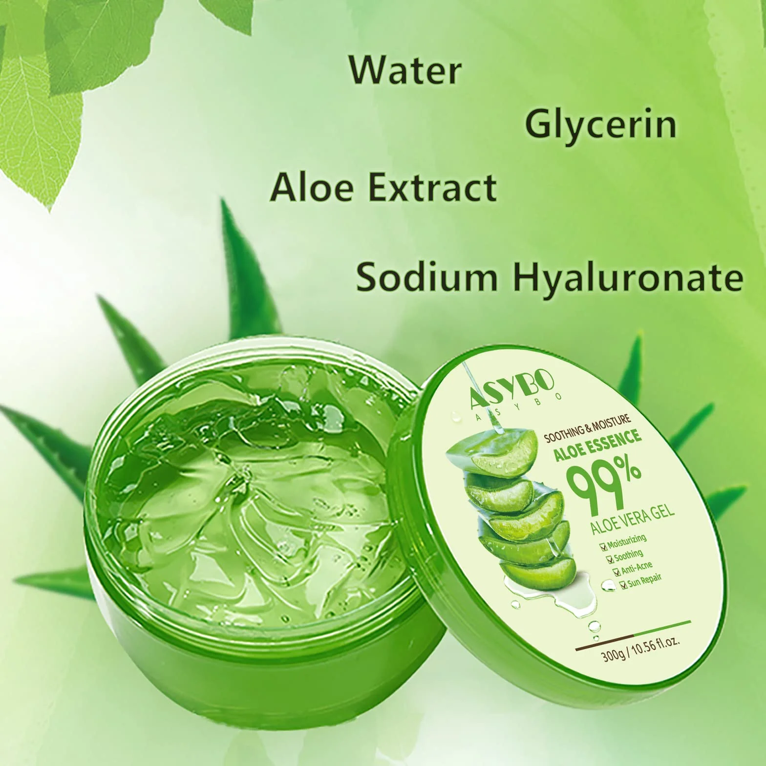 Aloe Vera Gel 300 ml 99% Hydratant Visage et Corps Peaux Sèches Crème Naturelle