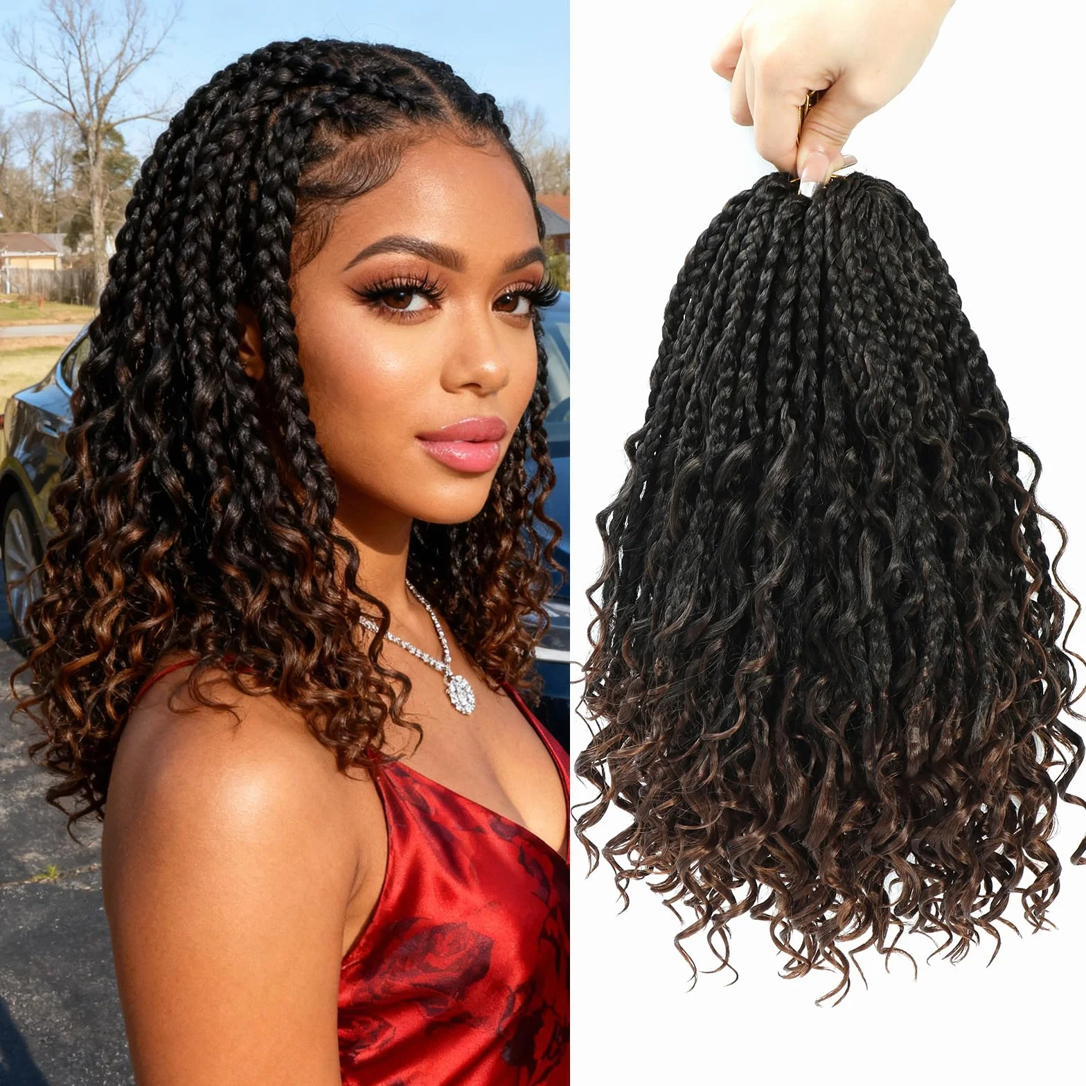 Boho Box Braids Crochet Hair with Curly Hair Pre Loop Long Black Messy Goddess Box Braids Extensions de cheveux pour femmes noires (30.6 cm (Lot de 8), 1B/30#)