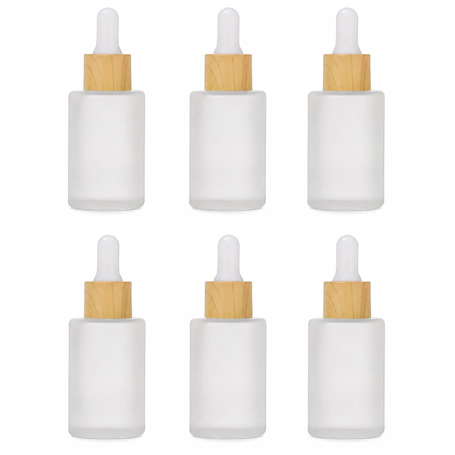 Lot de 12 flacons compte-gouttes en verre dépoli de 30 ml pour huiles essentielles avec bouchons en bois vides avec couvercles en bois pour voyage, maison, magasin