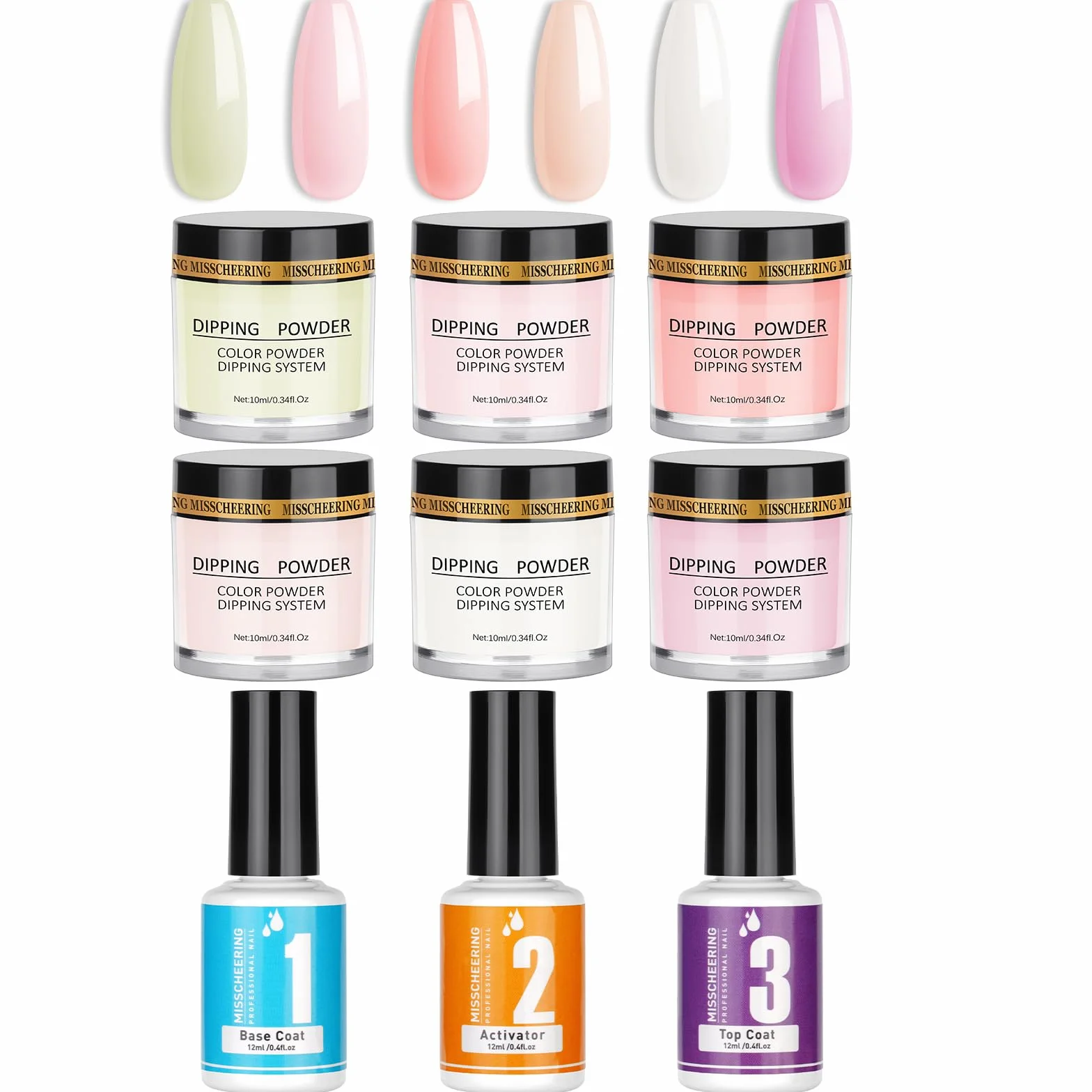 LOPHE Dip Powder Nail Kit 6 Couleurs Poudre et 3 Pcs Liquide Set Gel Base à Tremper Manucure DIY Salon Débutantes Cadeau Femmes Filles Tons clairs