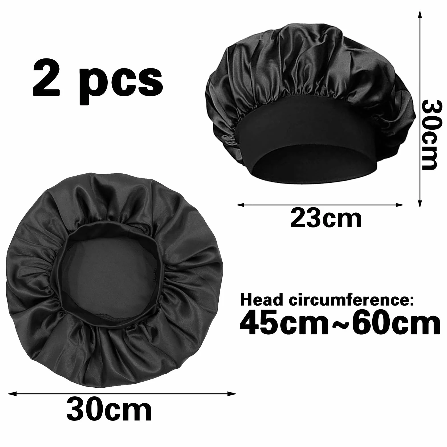 Lot de 2 Bonnets de Nuit en Soie - pour la Nuit - pour la Nuit - pour protéger Les Cheveux - Bonnet de Sommeil en Satin - Bonnet de Sommeil pour Dormir - Noir