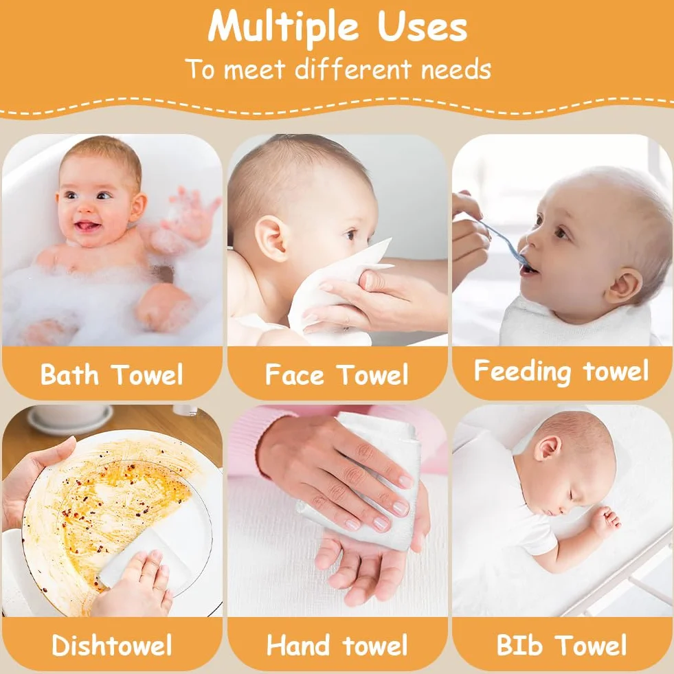 Aomig Lot de 14 lingettes lavables en coton éponge 20x20 cm, lingettes démaquillantes pour bébé - Blanc
