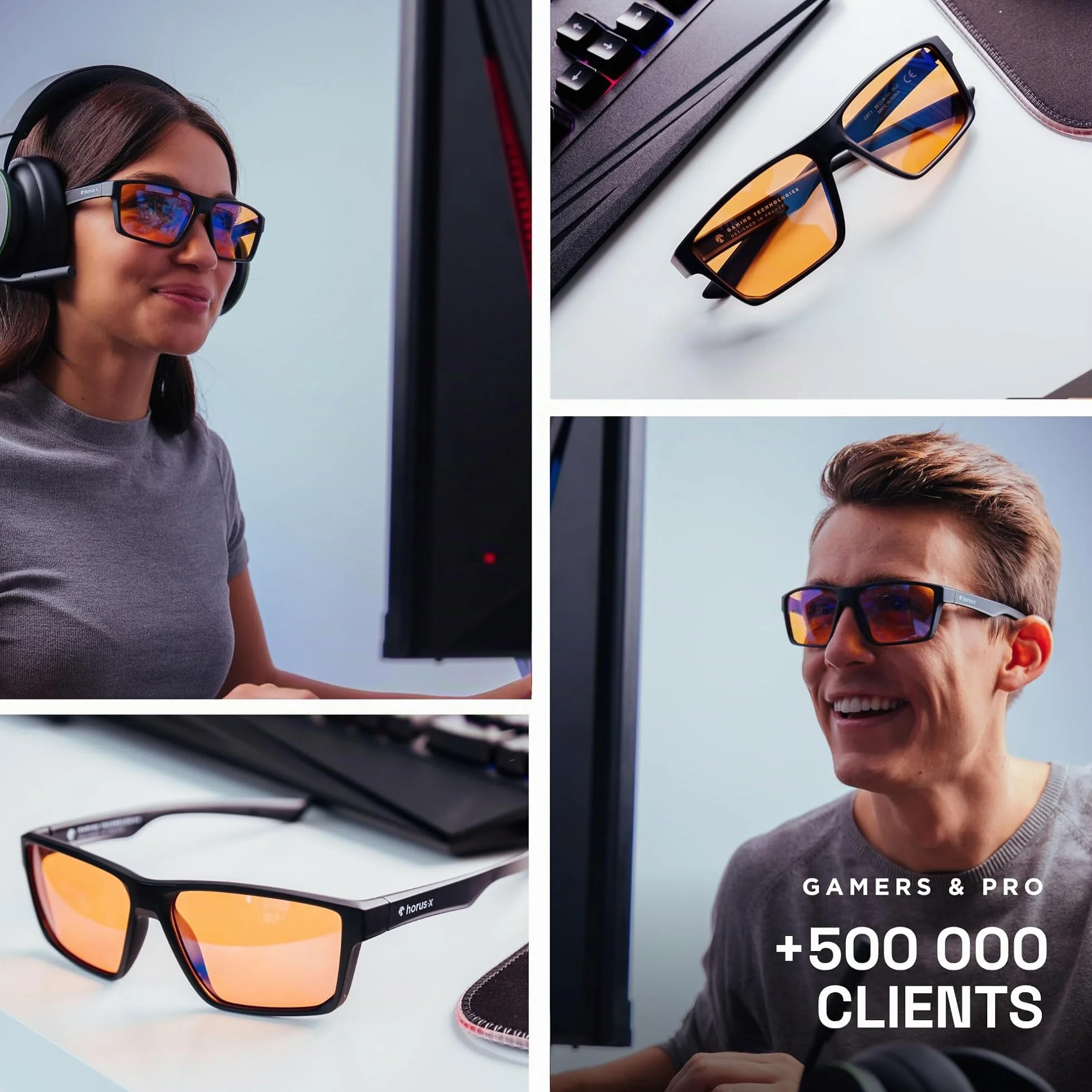 Horus X Lunette Gaming anti lumière bleue Homme Femme Anti Fatigue Migraine Oculaire V3