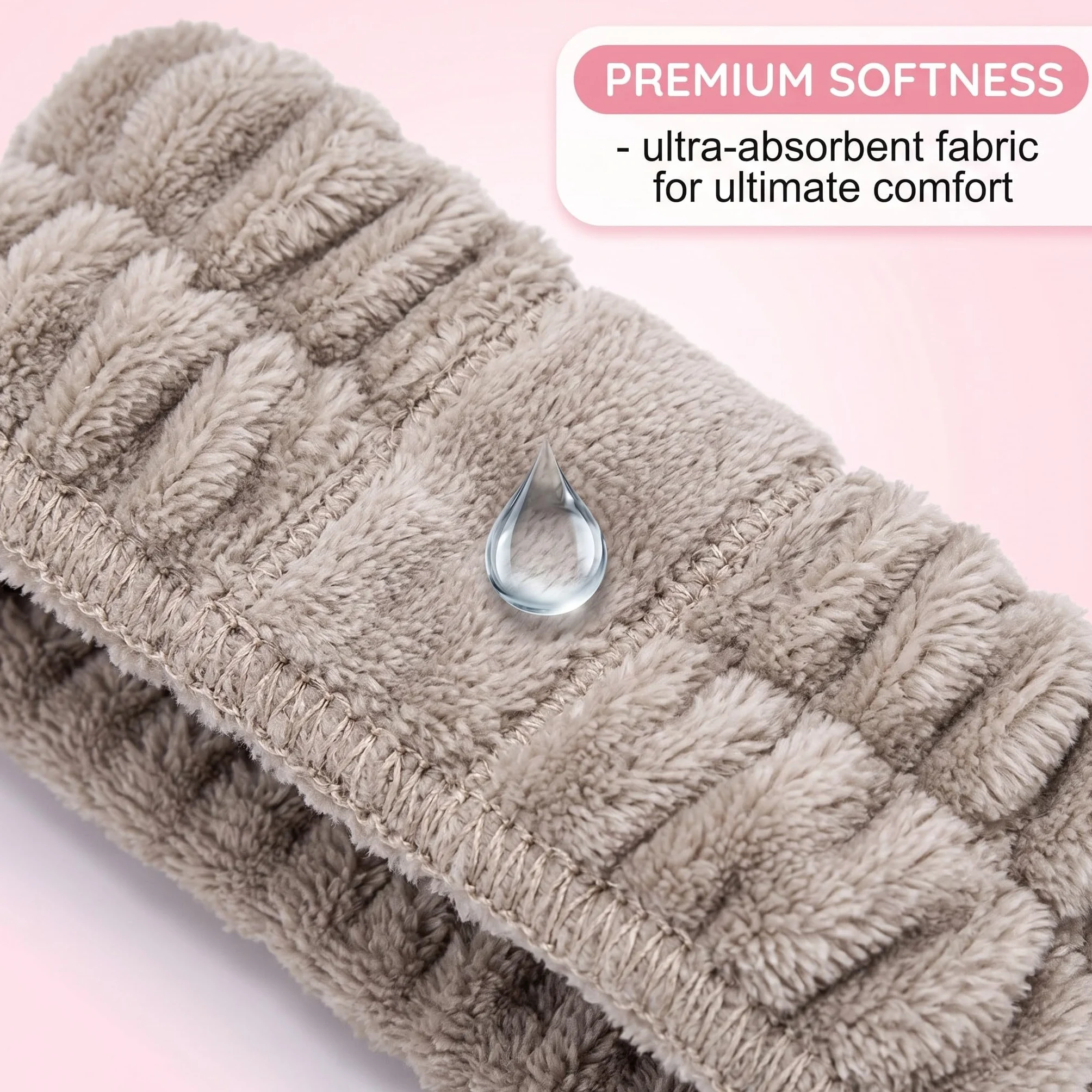 Bandeau Poignet Lavage Visage Microfibre Douce Anti-Goutte 4 Couleurs Blanc Rose Lilas Kaki