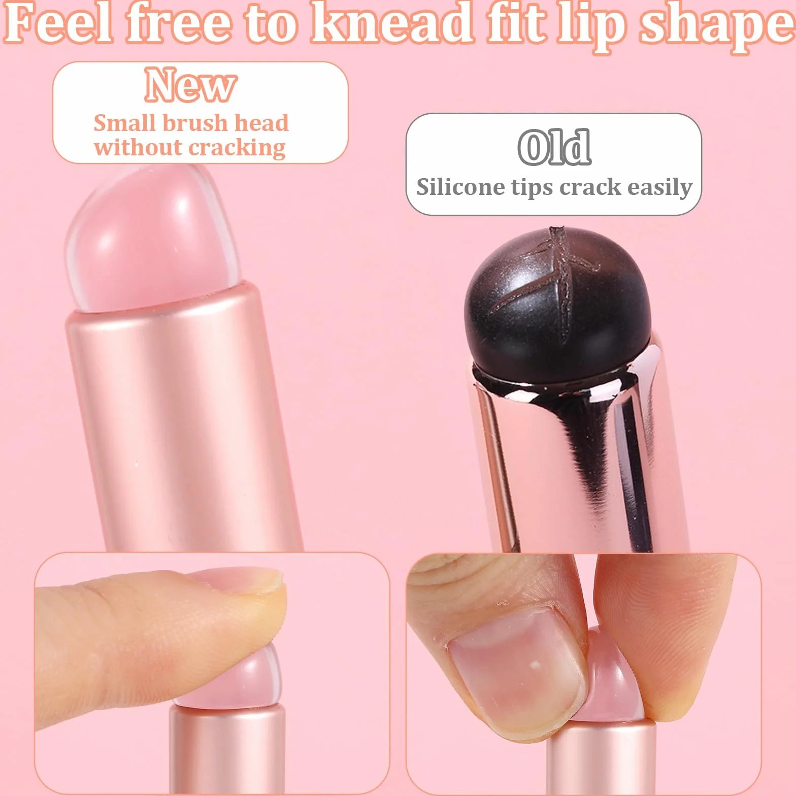 Lot de 4 pinceaux à lèvres réutilisables en silicone avec couvercle Rose
