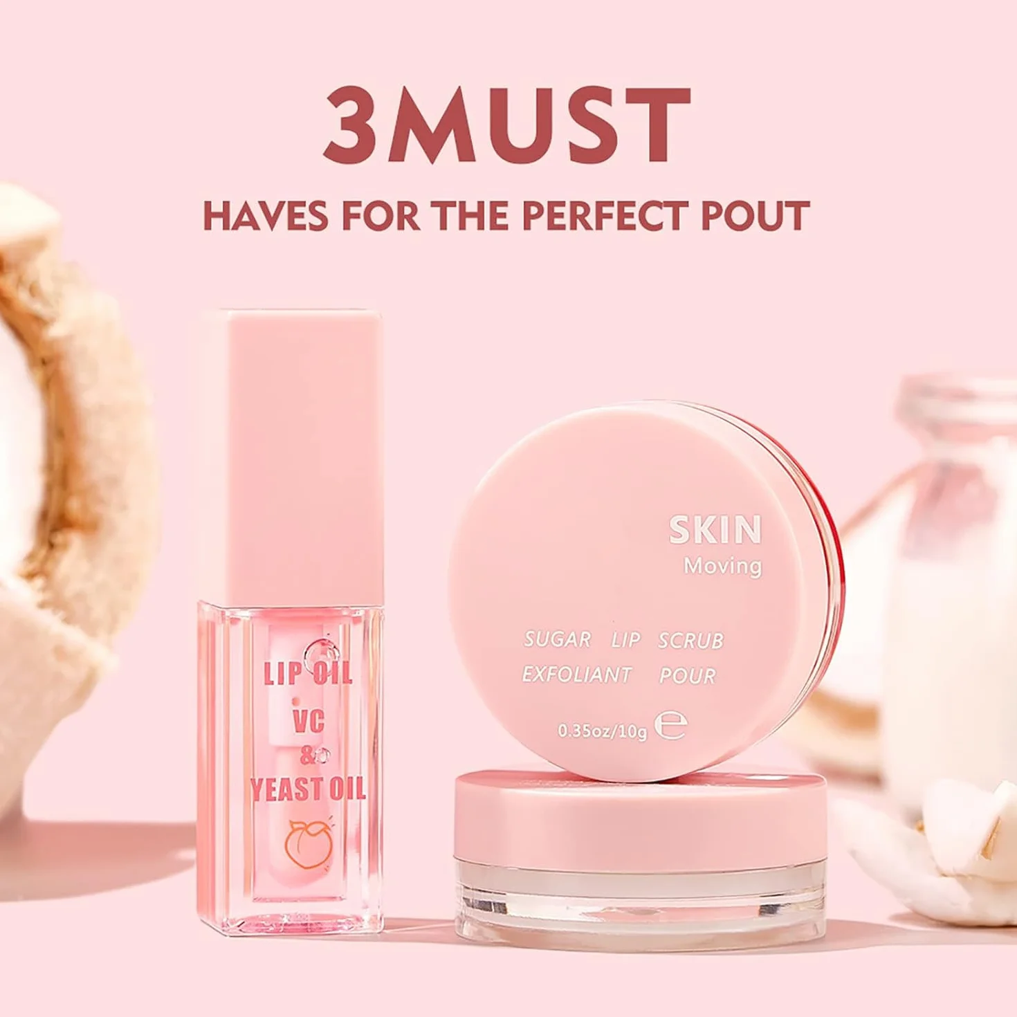 Kit Soin des Lèvres 3pcs - Huile Hydratante, Masque, Gommage Exfoliant