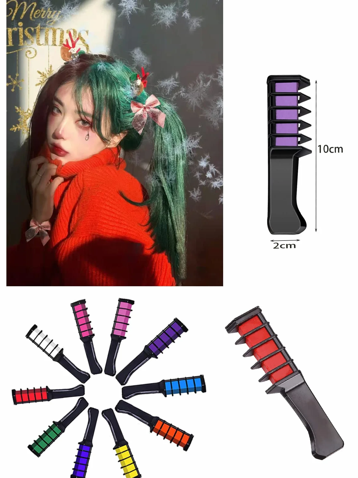 Cheveux Craie Peigne, Coloration Temporaire, 10 Couleurs, Non Toxique, Halloween, Fête, Cosplay