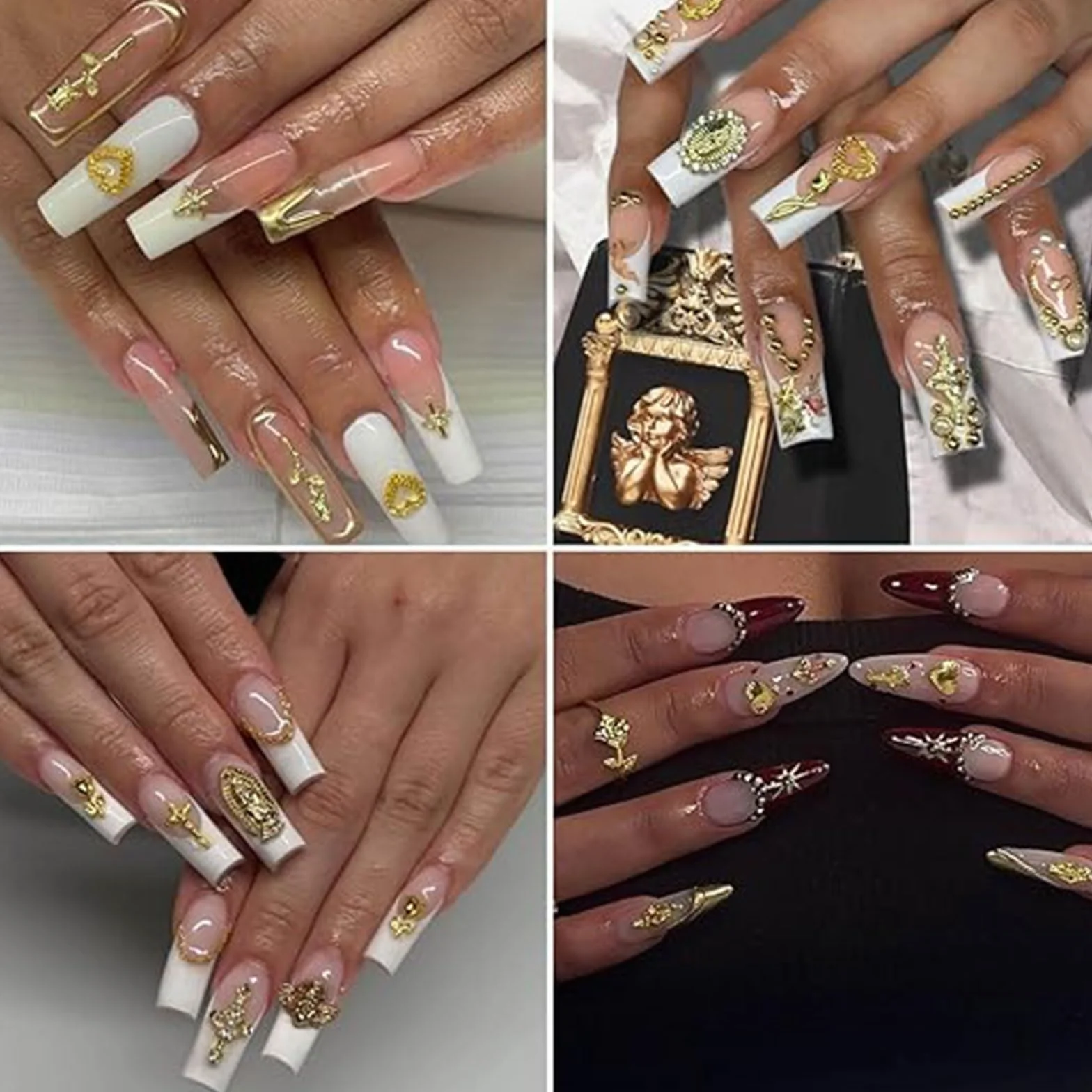 Breloques 3D dorées pour ongles avec strass lot de 88