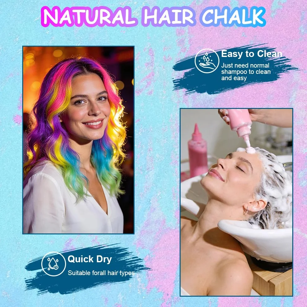 Craies colorantes temporaires pour cheveux, 10 pièces, non toxiques, faciles à laver, métalliques et pailletées