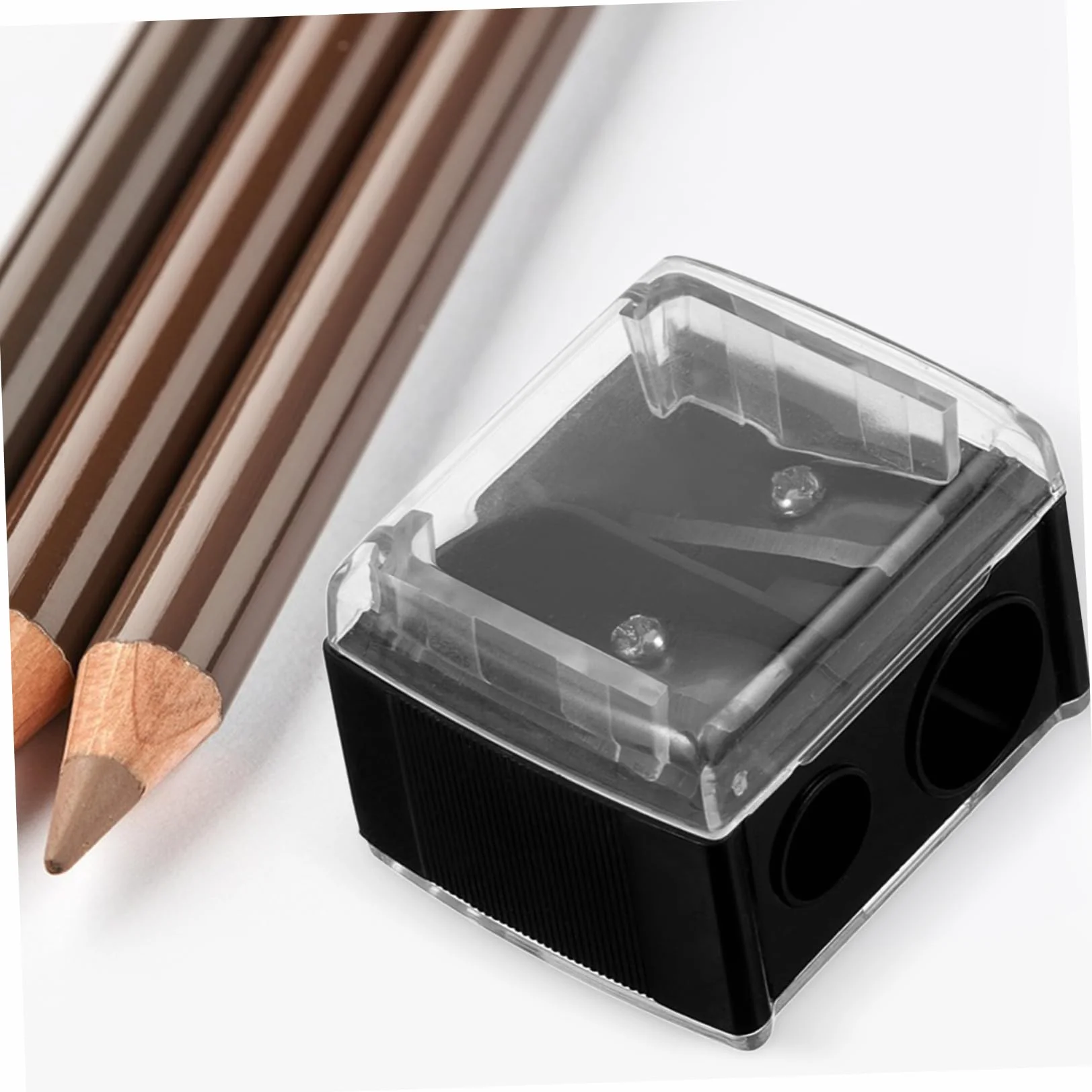 FRCOLOR Taille-Crayon Maquillage Double Trou Compact Mini Portable Avec Réservoir 1 Pièce