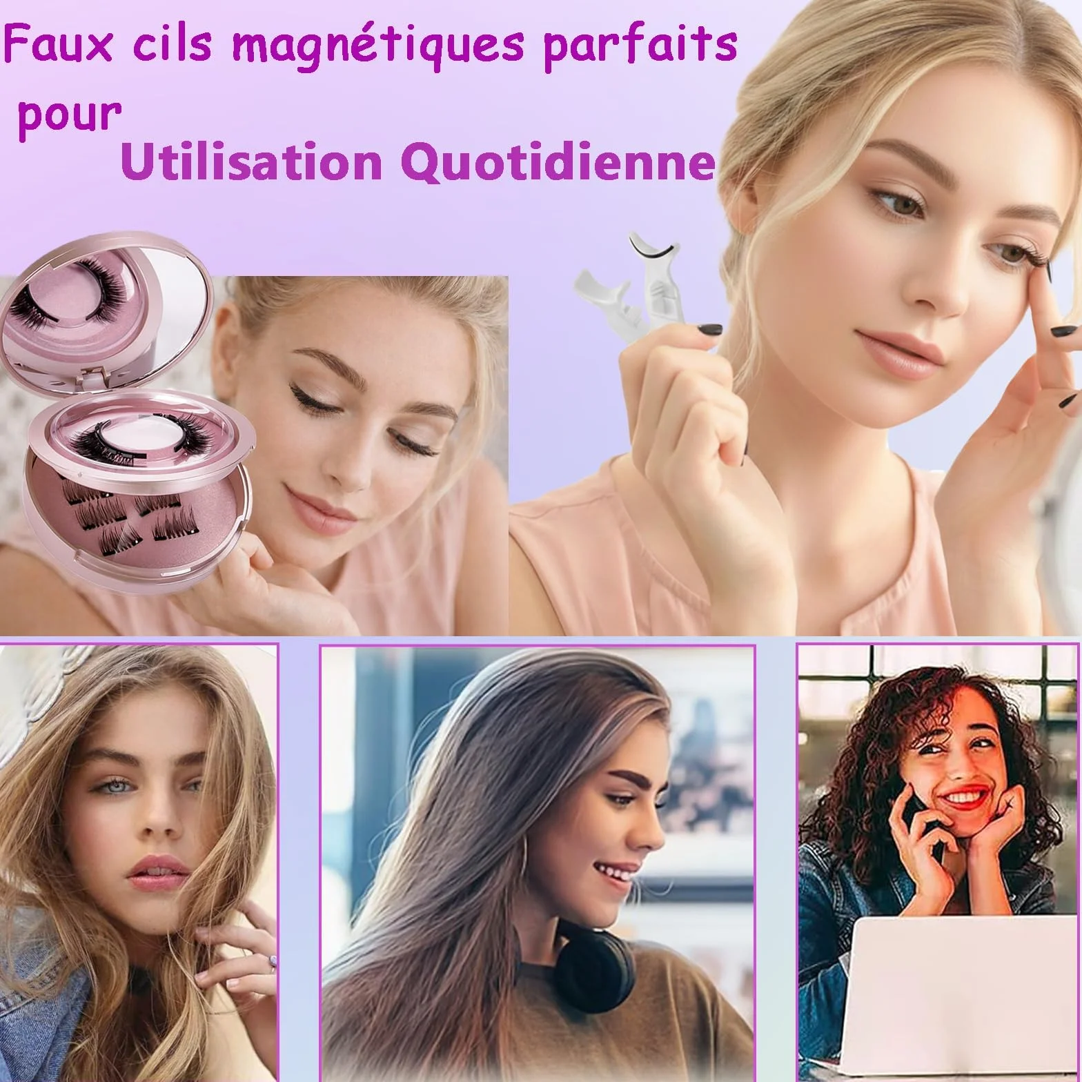 Faux Cils Magnétique 3 Paires Naturel 3D Waterproof Réutilisables avec Applicateur