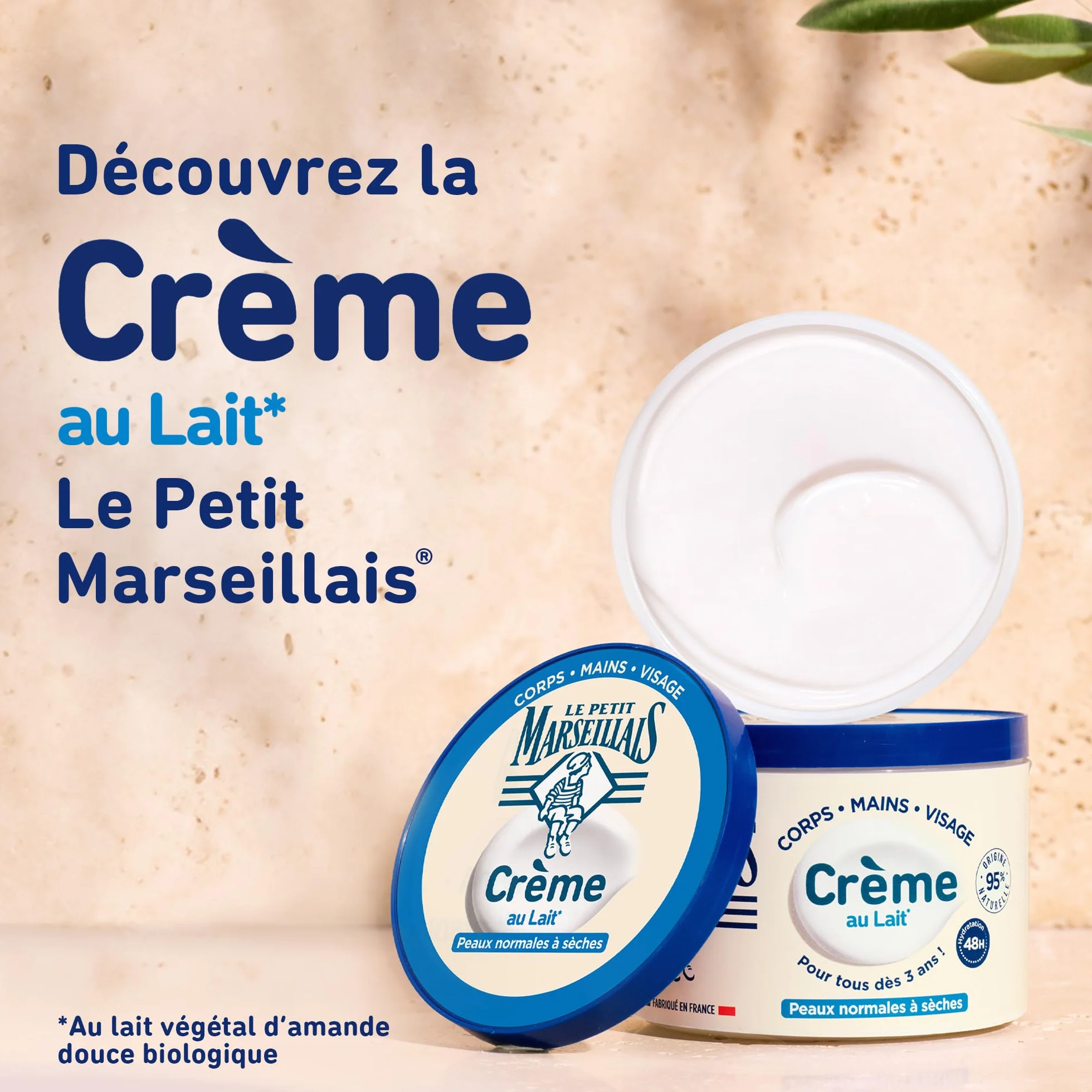 Le Petit Marseillais Crème Hydratante Multi-Usage Lait 360 ml – Soin corps, mains et visage peaux normales à sèches – Hydratation 48h 95% ingrédients naturels