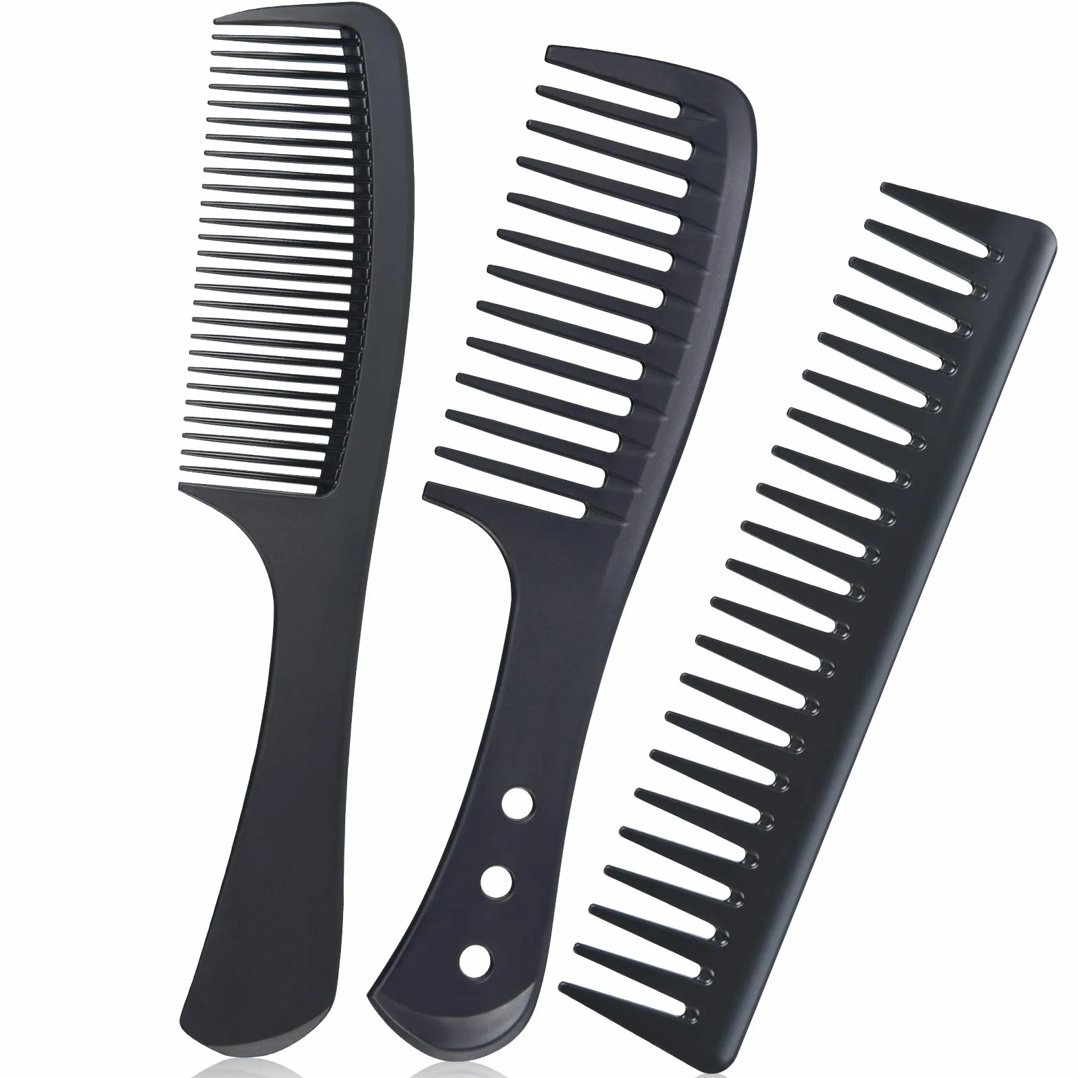 Peignes à dents larges résistants à la chaleur antistatiques carbone pour cheveux longs bouclés