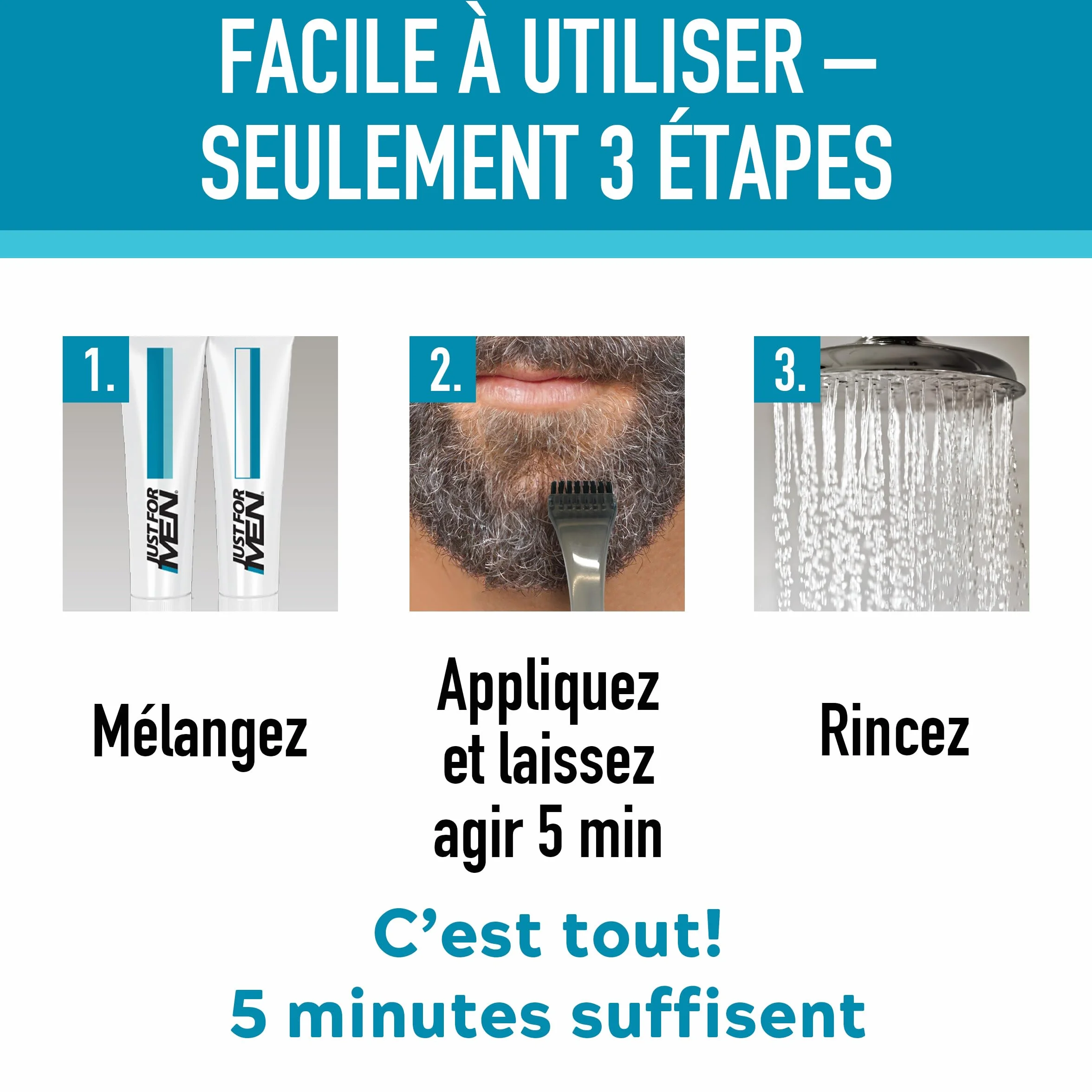 Just For Men Barbe & Moustache Coloration Homme Châtain Foncé M45 Sans Ammoniaque