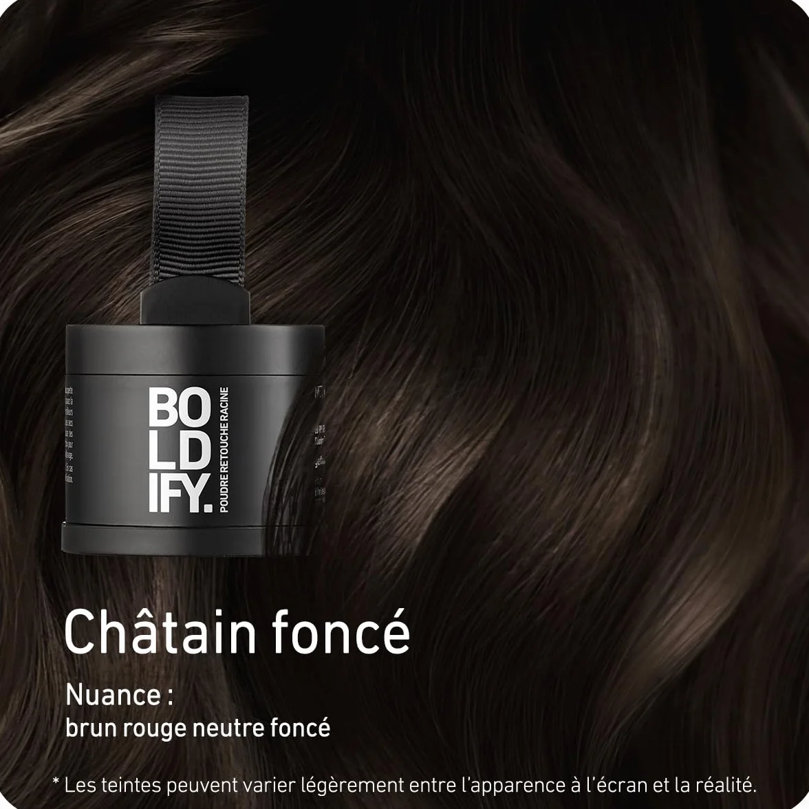 BOLDIFY Poudre de Racine de Cheveux Marron Foncé, Retouche Racines Instantanée, Camoufle Cheveux Gris, 4g
