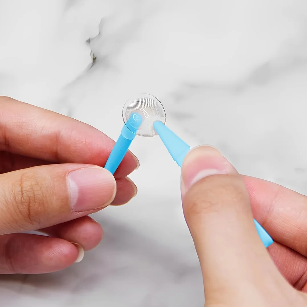 Pinces à lentilles de Contact en Silicone, Ventouse Souples et rigides avec boîte Voyage (Rouge/Bleu)