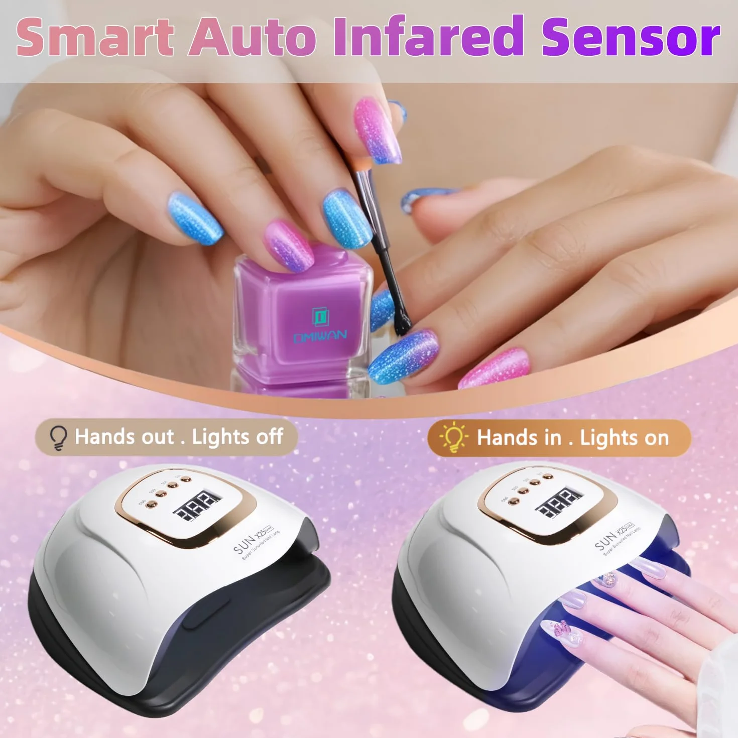 Lampe UV LED Ongles 380W 81 LEDs, Séchoir Professionnel avec Capteur Automatique et 4 Minuteries, Idéale pour Ongles des Mains et Pieds