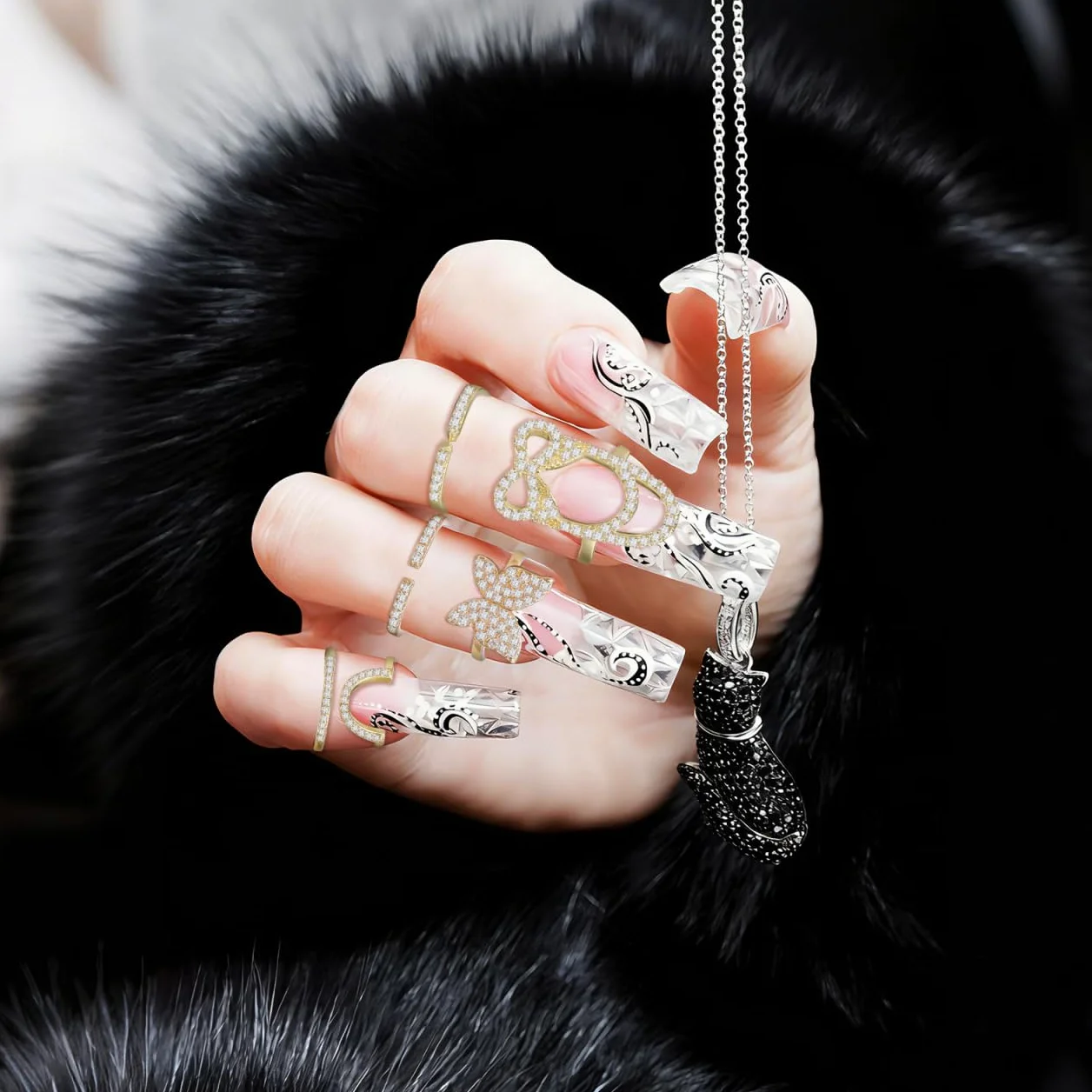 Bagues À Ongles Zircon Strass Nail Art Bijoux Décoration Pour Femmes 3 Pièces