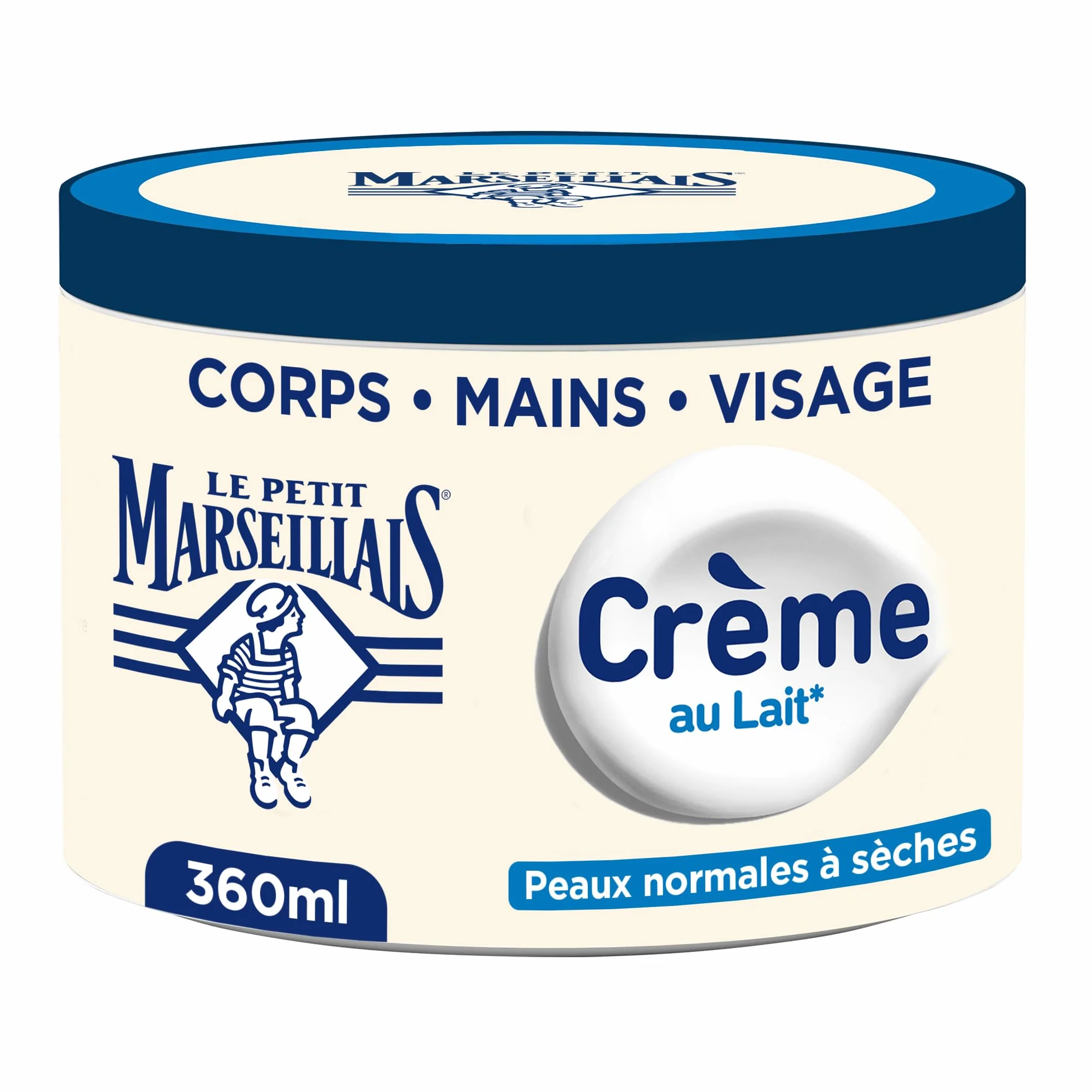 Le Petit Marseillais Crème Hydratante Multi-Usage Lait 360 ml – Soin corps, mains et visage peaux normales à sèches – Hydratation 48h 95% ingrédients naturels