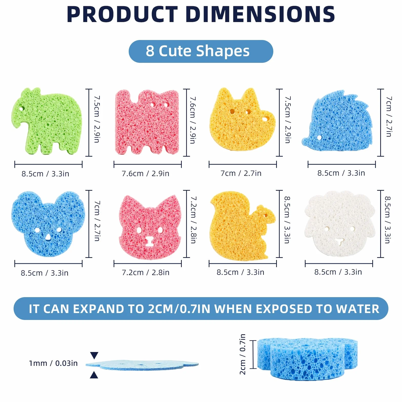 Éponges Bebe de Bain 8 Pièces, Éponges Mignonnes pour Tout-petits et Enfants, Exfoliante Multifonctionnelle Accessoires Douche