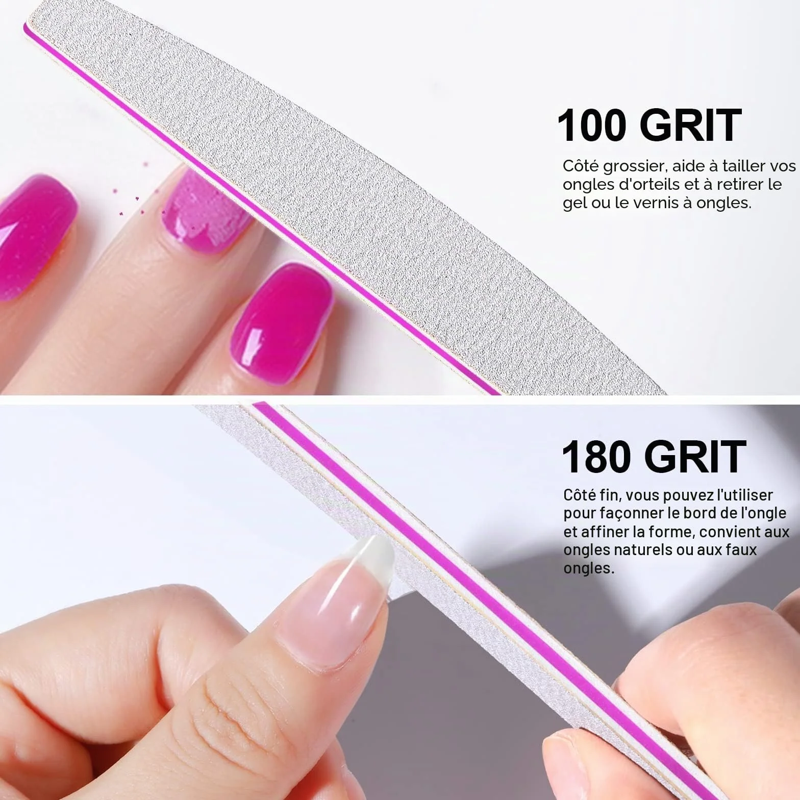 Lime à Ongles Professionnelles 10 Pcs 5 Formes Grain 100/180 Double Faces Polissage Ponçage
