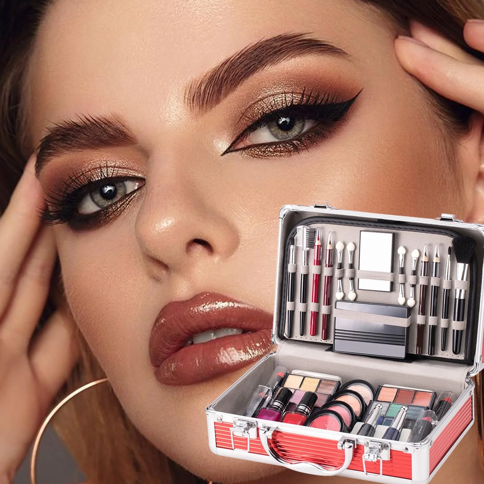 Kit de démarrage de pour adolescents, kit de pour | femme, kit complet pour débutant avec trousse, fard à paupières, blush, crayon à sourcils, rouge à lèvres,