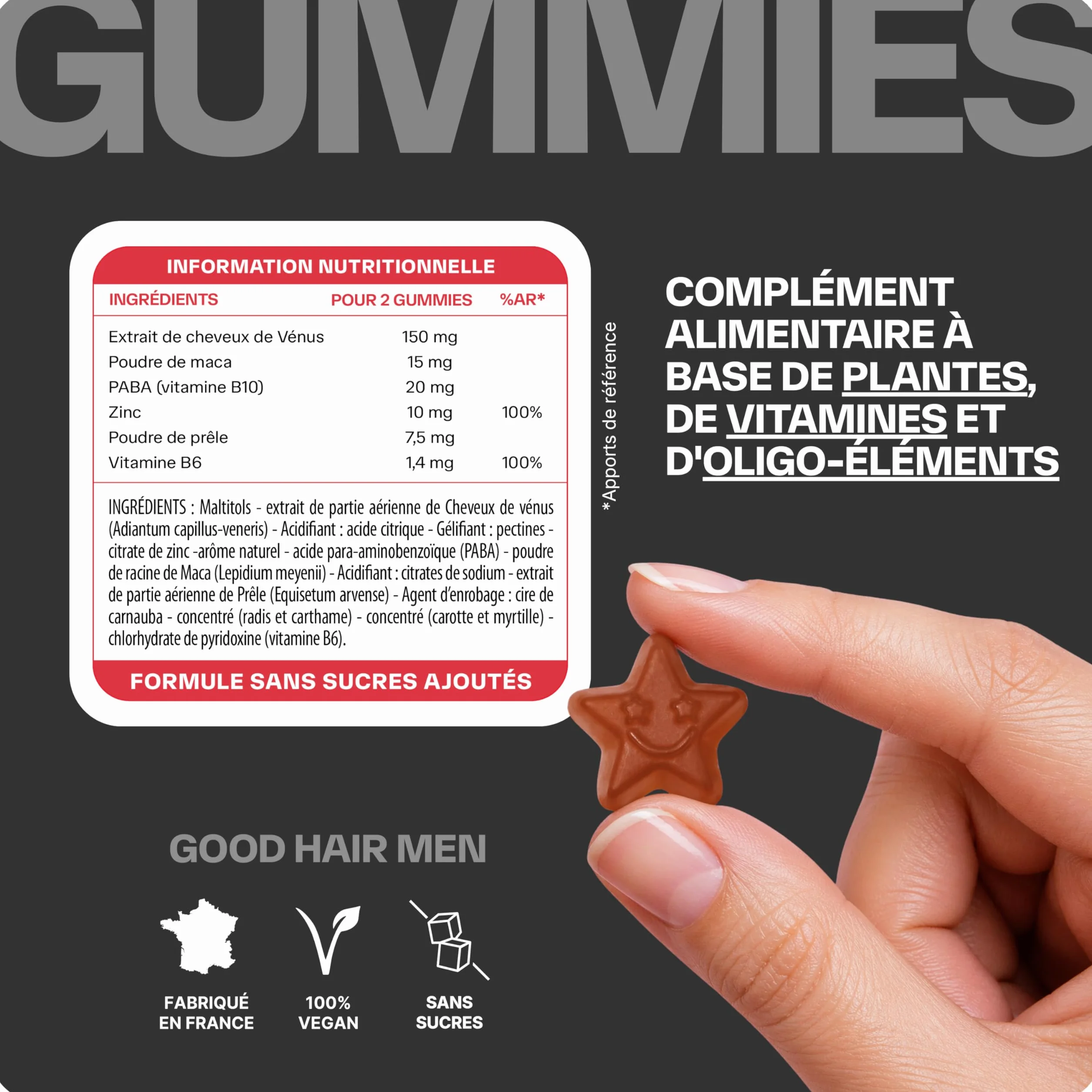 Lashilé Beauty Complément Alimentaire Anti-Chute Cheveux & Renforcement Capillaire Croissance & Densité Good Hair Men Zinc Maca 60 Gummies