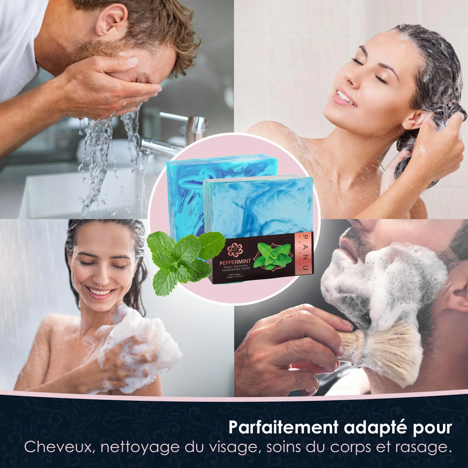 Savon de douche végétalien à la menthe pour tous types de peau - Pain de douche naturel solide