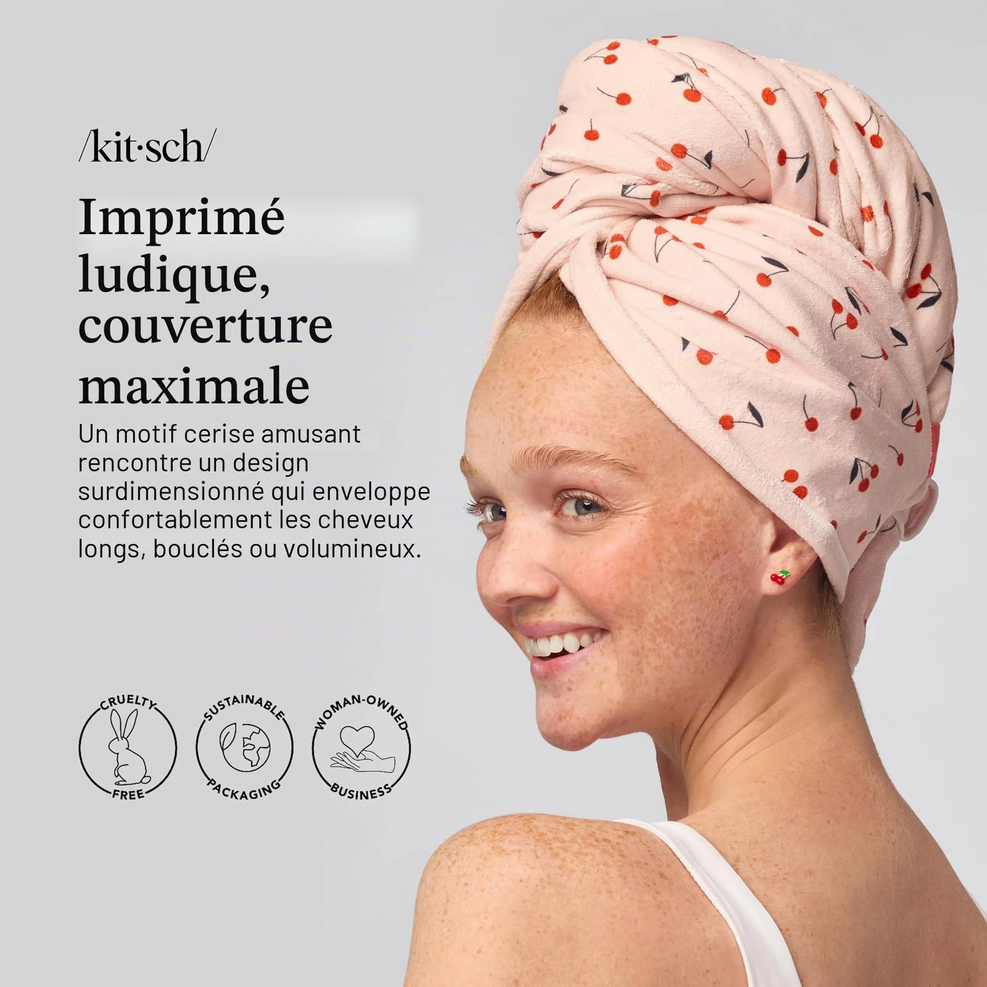 Kitsch Serviette en Microfibre XL pour Femme, Serviette en Microfibre, Super absorbante, séchage Rapide, Anti-frisottis, pour Cheveux Longs et Courts, Turban pour Femme, Cheveux mouillés et bouclés