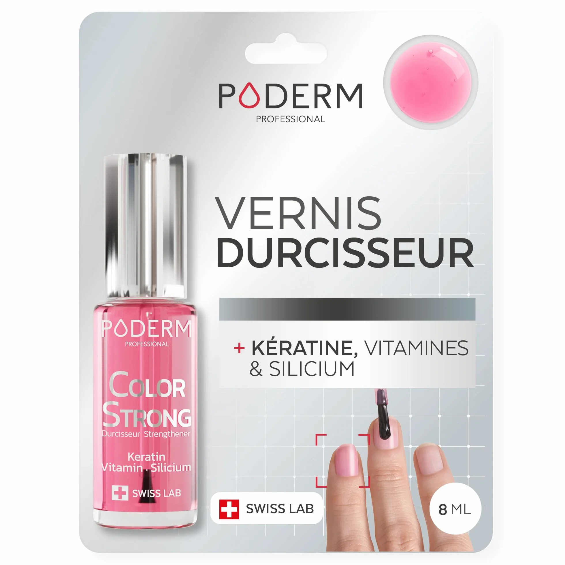 PODERM Vernis Durcisseur Ongles Gloss Éclat Répare Renforce Ongles Abîmés Fragilisés Biotine Silicium Kératine