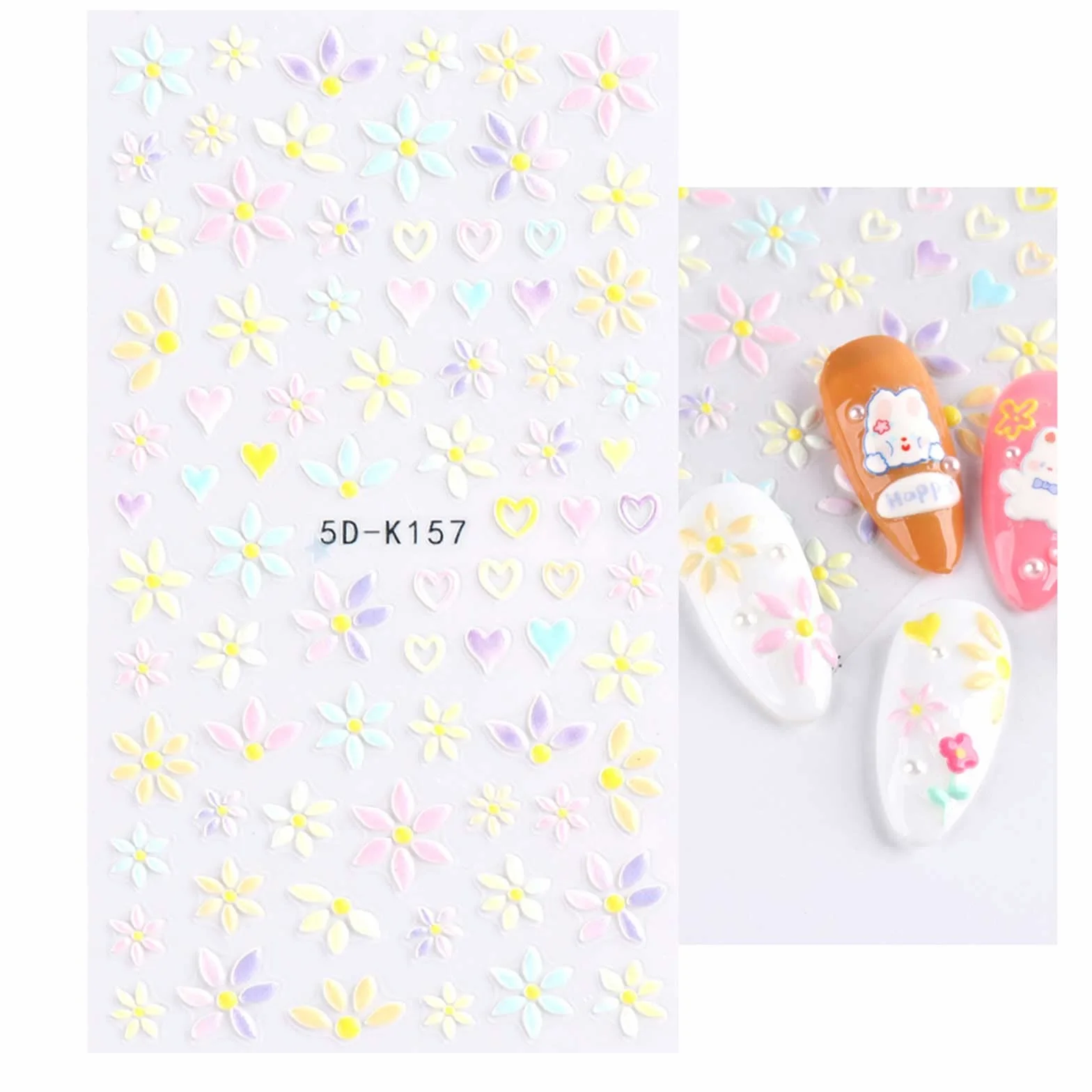 3D Fleur Stickers Ongles Nail Art Autocollants Autoadhésif 5D Deco Ongle Manucure 5 Feuilles