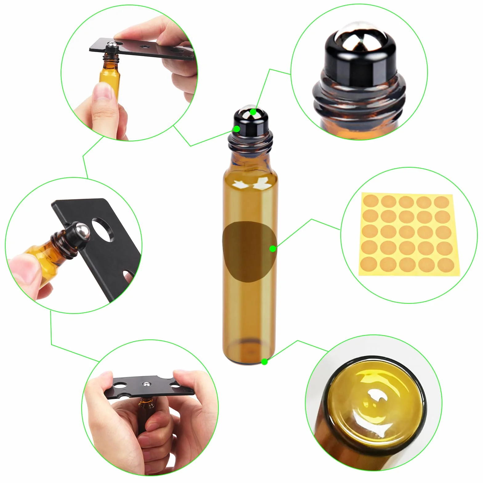 DKBT Flacon Roll On Vide 10ml 35pcs Roll On Huile Essentielle Vide Bouteil Brun Verre Flacon Roller Rechargeable, Avec Bille en Acier Inoxydable pour Parfums, Aromathérapie, Massage, Voyage
